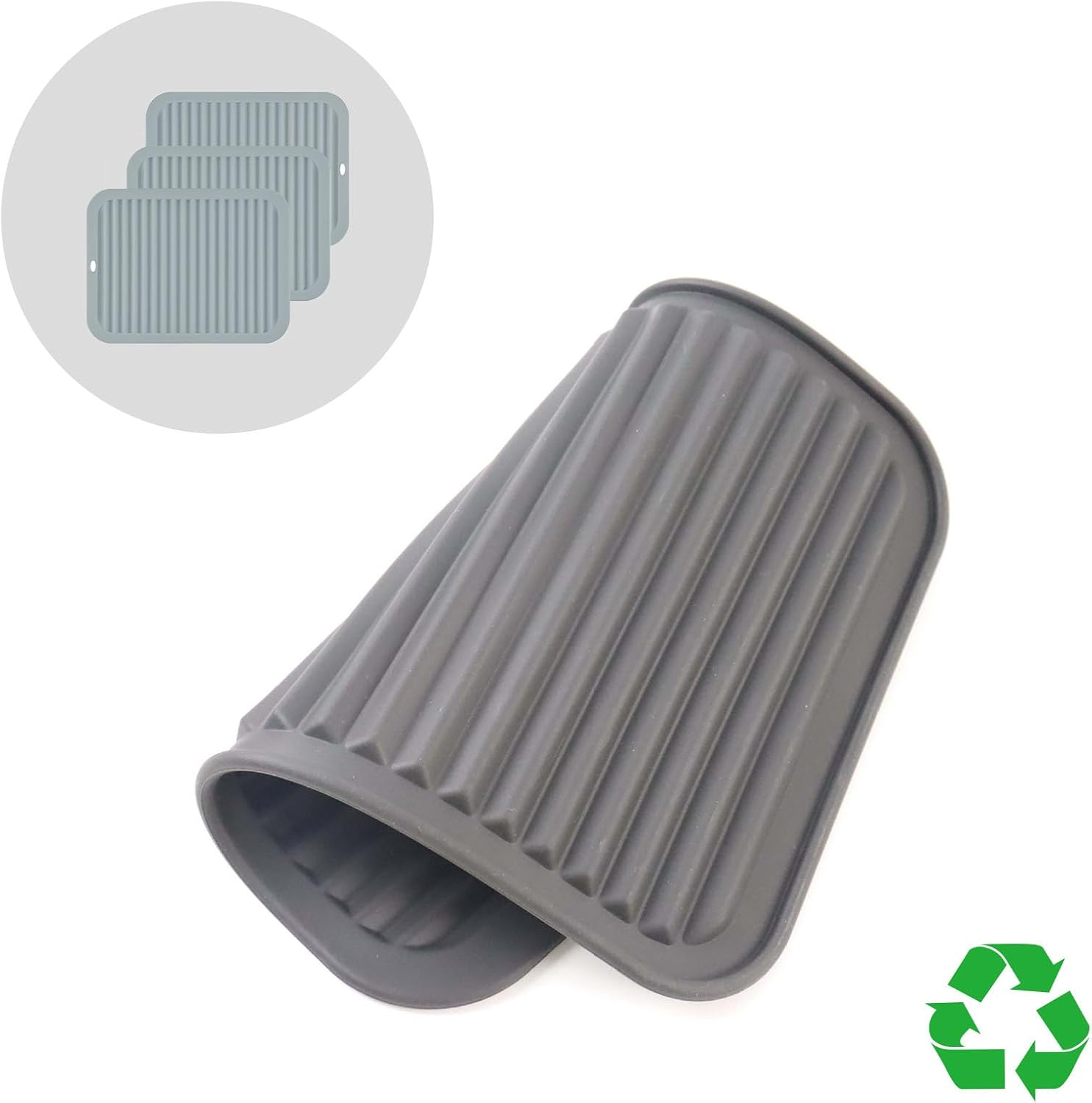 XUTONG 3 Pcs Silicone Pot Holder Silicone Trivet Mats,Silicone Table Mats Hot Pad Mats Pot Holder 30X22 Cm,Non-Slip Rest Table Mats Heat Resistant Pot Coaster Table Countertop Mats Drying Mat (Grey) image number 3