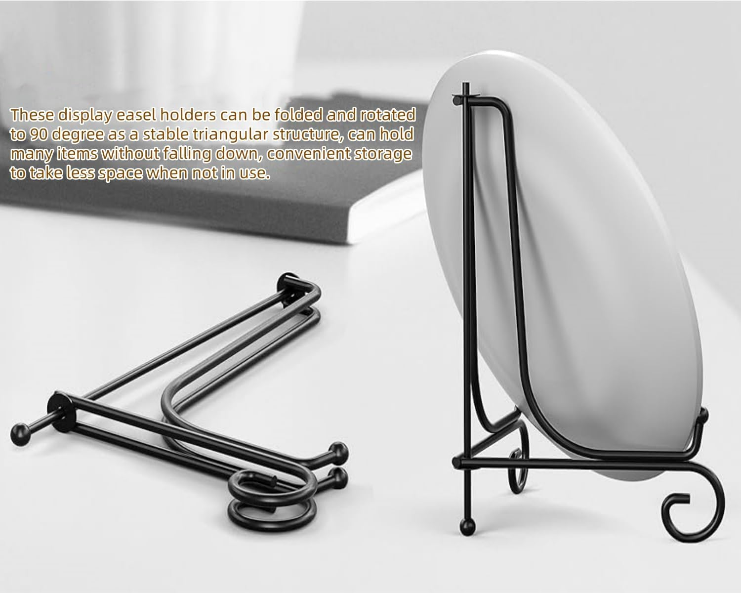 Plate Stands for Display - 6 Inch Plate Holder Display Stand , Metal Easel Stand for Picture Frame Decorative Plates, Book, Photo, Collectibles（4 Pack）