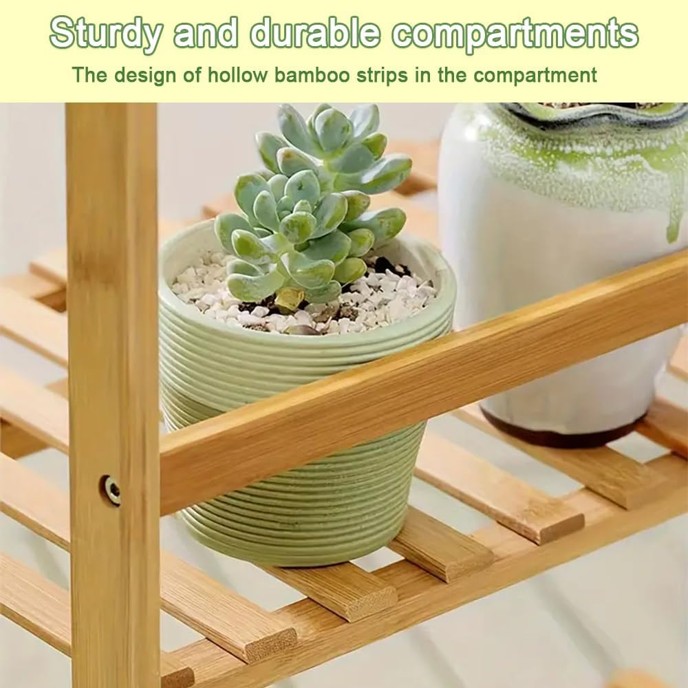 2-Tier Potted Plant Display Stand, Outdoor Plant Stand for Flower Pots and Shrubs in Pots Multifunctional, Plants Shelf or Living Room Balcony Garden, 50Cm, Natural image number 2