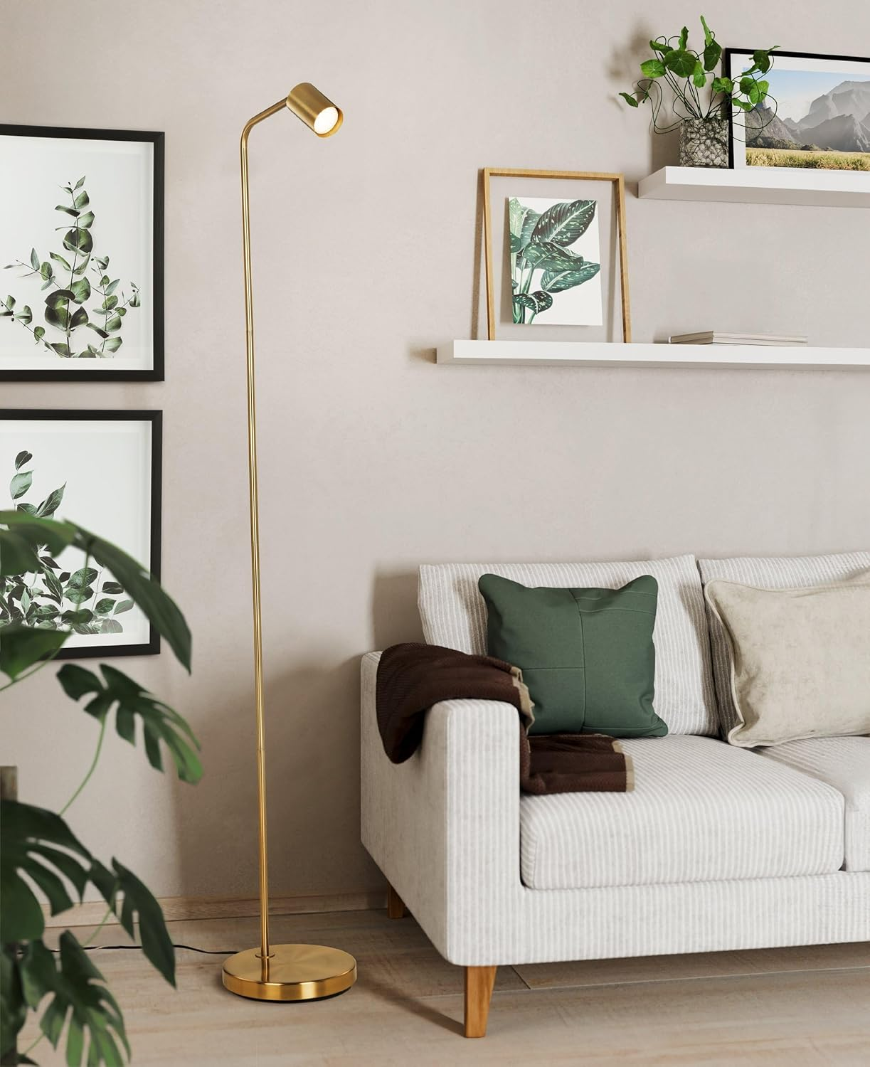 Eglo Rigomagno Floor Lamp, Living Room Light with Adjustable Spotlight, Brushed Brass Metal Floor Lamp, GU10 Socket Reading, 151 Cm image number 2