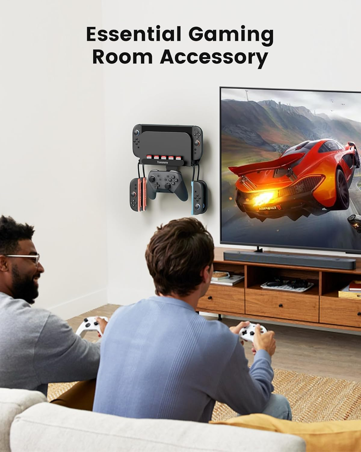 TRANSNOVO Wall Mount Dock Holder Compatible with Switch 2/Oled/Switch, Space-Saving Console Storage Near/Behind TV, Metal Bracket with Hook for Hanging Joycons/Pro Controller and 5 Game Card Slots image number 6