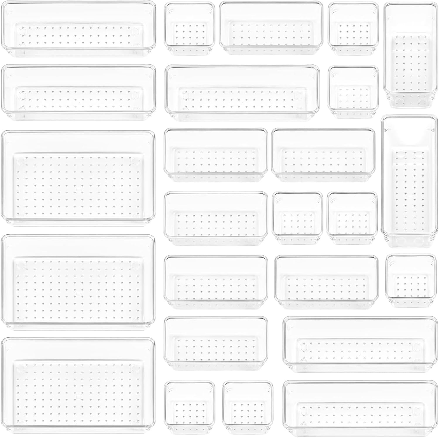 25 Piece Clear Plastic Drawer Organizers Set, 4-Size Modular Stackable Trays for Bathroom, Desk, Makeup, Jewelry, Kitchen Utensils and Home Storage,Shatter-Resistant, Anti-Slip Drawer Dividers image number 3