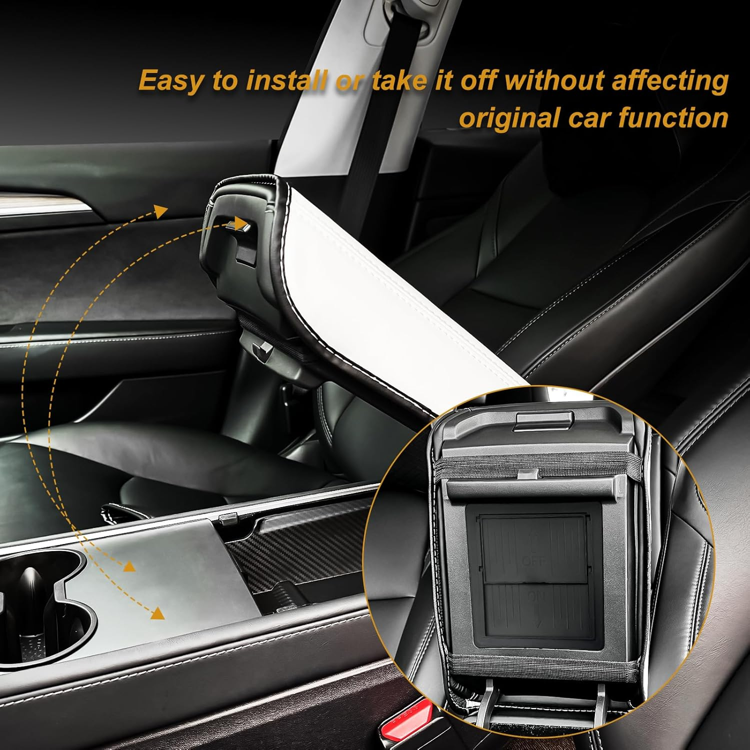 White Armrest Cover for Tesla Model Y / 3 Center Console 2017-2023, Anti-Scratch and Waterproof Soft PU Leather Armrest Protector Cushion image number 4