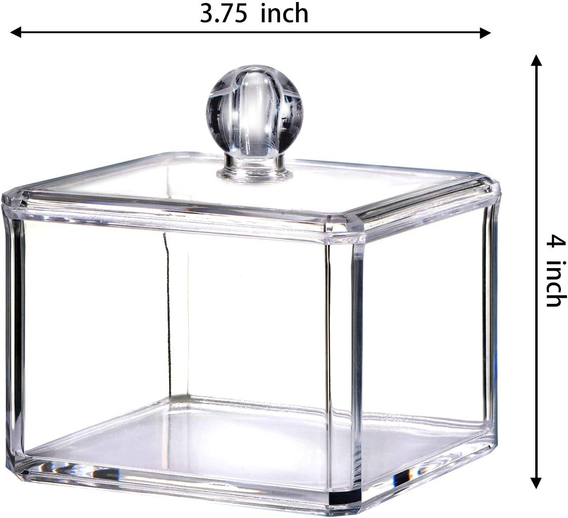 Modern Square Qtip Holder Acrylic Bathroom Vanity Countertop Storage Organizer Canister Jar for Cotton Swabs, Rounds, Balls, Makeup Sponges, Bath Salts - 1 Pack - Clear image number 3