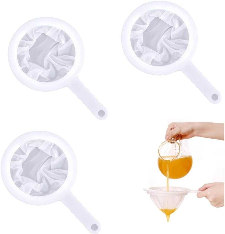 GYWHOOFT Food Filter Strainer, 3 Pcs Fine Mesh Strainers Nylon Sieves 100/200/400Mesh Kitchen Colanders with Handles Ideal for Filtering Coffee, Juice, Oils, Soy Milk image number 3