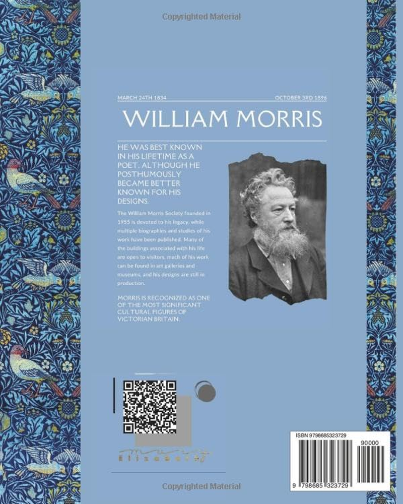 William Morris Notebook: Vintage Design College Ruled Blue Birds College Ruled 8X10 120 Lined Pages image number 1