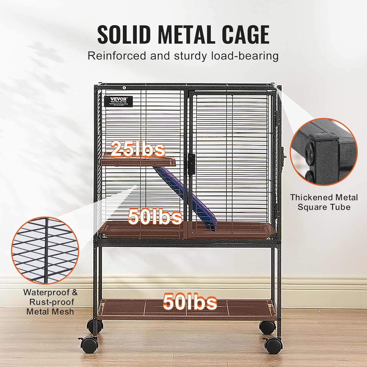 VEVOR 34" Rolling Metal Ferret Cage, Large 2-Tier Critter Nation Cage, Small Animal Cage with Ramps & Tray, Easy to Set up for Pet Rats, Hamster, Guinea Pig, Chinchilla, Squirrel, Hedgehogs, Bunny image number 4