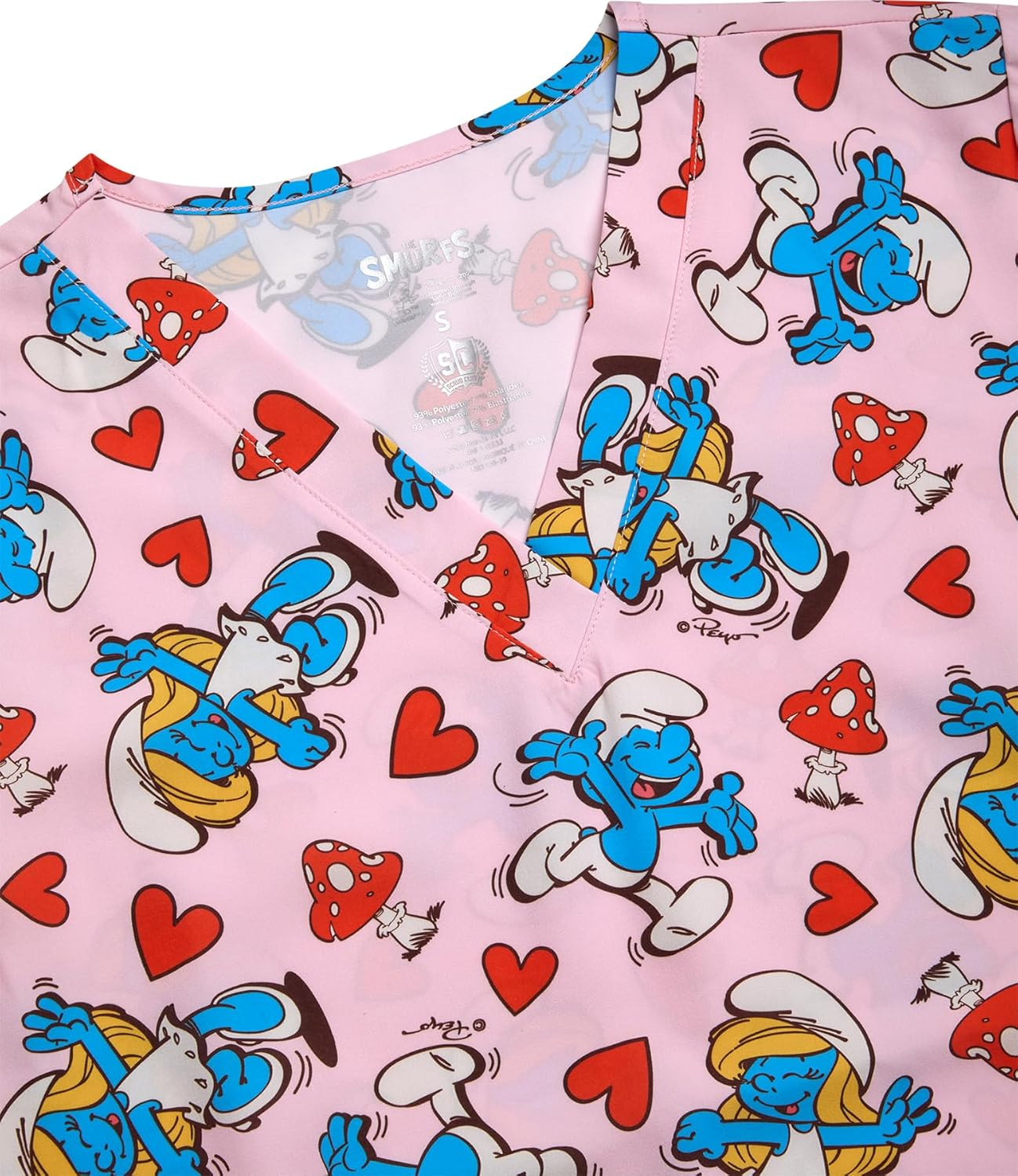 COCO BRANDS Smurfs Womens Scrub Tops - Short Sleeve V-Neck Printed Scrub Tops Women Uniform Shirts with Side Pockets (S-2XL) image number 3
