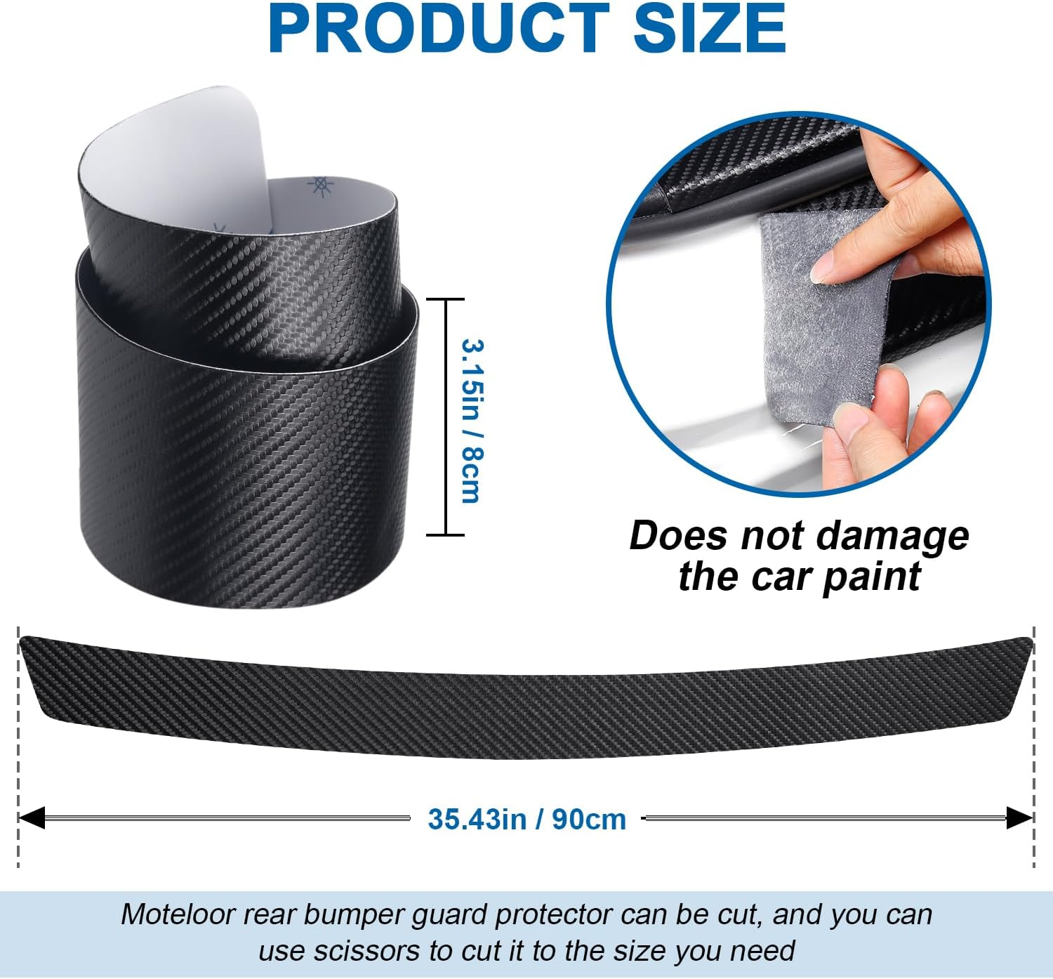 Scratch-Proof Rear Bumper Protector for SUV & Cars &ndash; Eco-Friendly, Lightweight & Durable Matte Black Carbon Fiber Style, 35.42" X 3.14" Full-Coverage, Edge-Lock Adhesive (35.42 * 3.14 In) image number 4