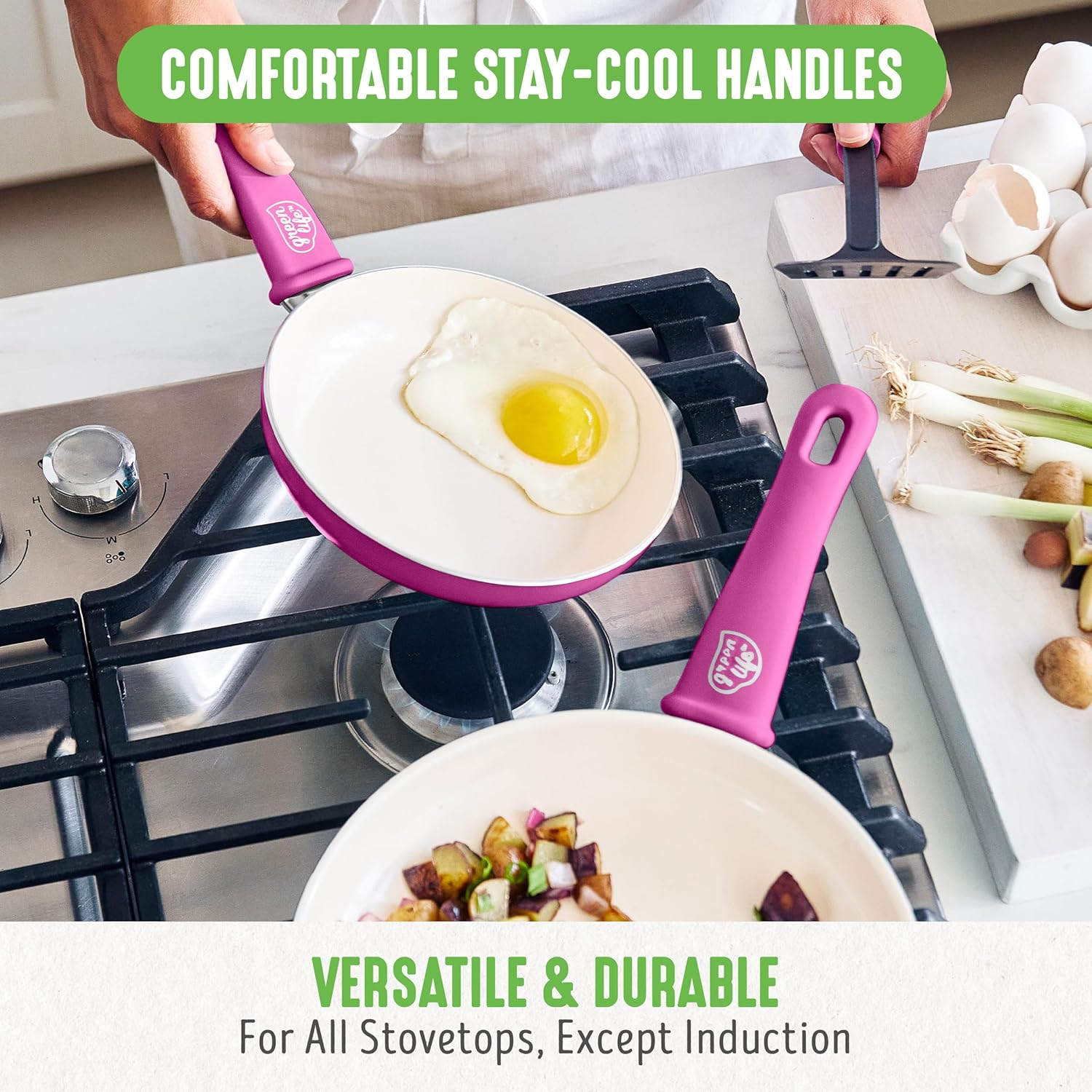 Greenlife Soft Grip Healthy Ceramic Nonstick, 16 Piece Cookware Pots and Pans Set, Pfas-Free, Dishwasher Safe, Bright Pink - Caribbean Blue image number 4