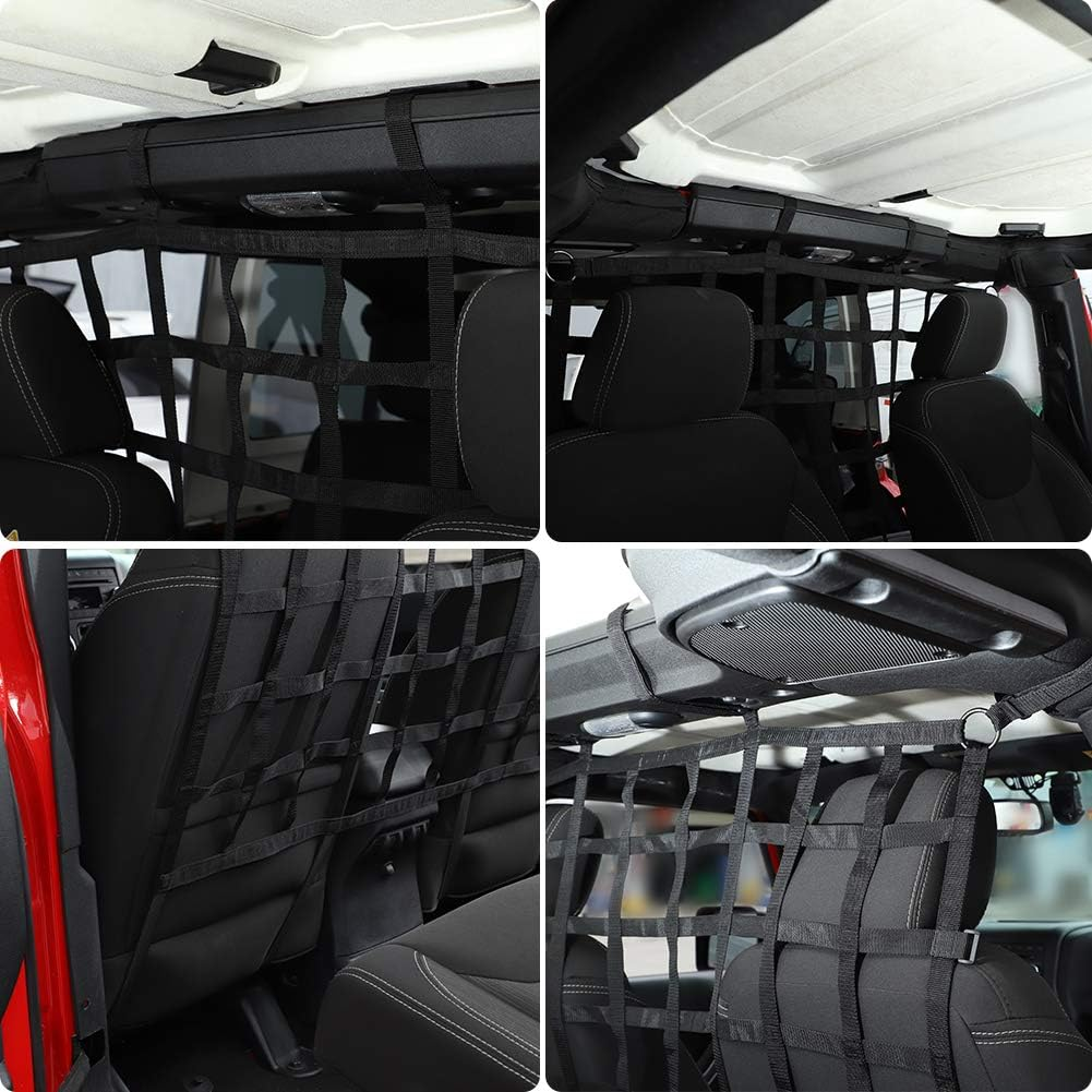 Jecar for Jeep Rear Seat Divider Net, Mesh Cargo Net Dog Car Barrier for 2007-2020 Jeep Wrangler JK JL Gladiator JT 2DR 4DR (Black) image number 3