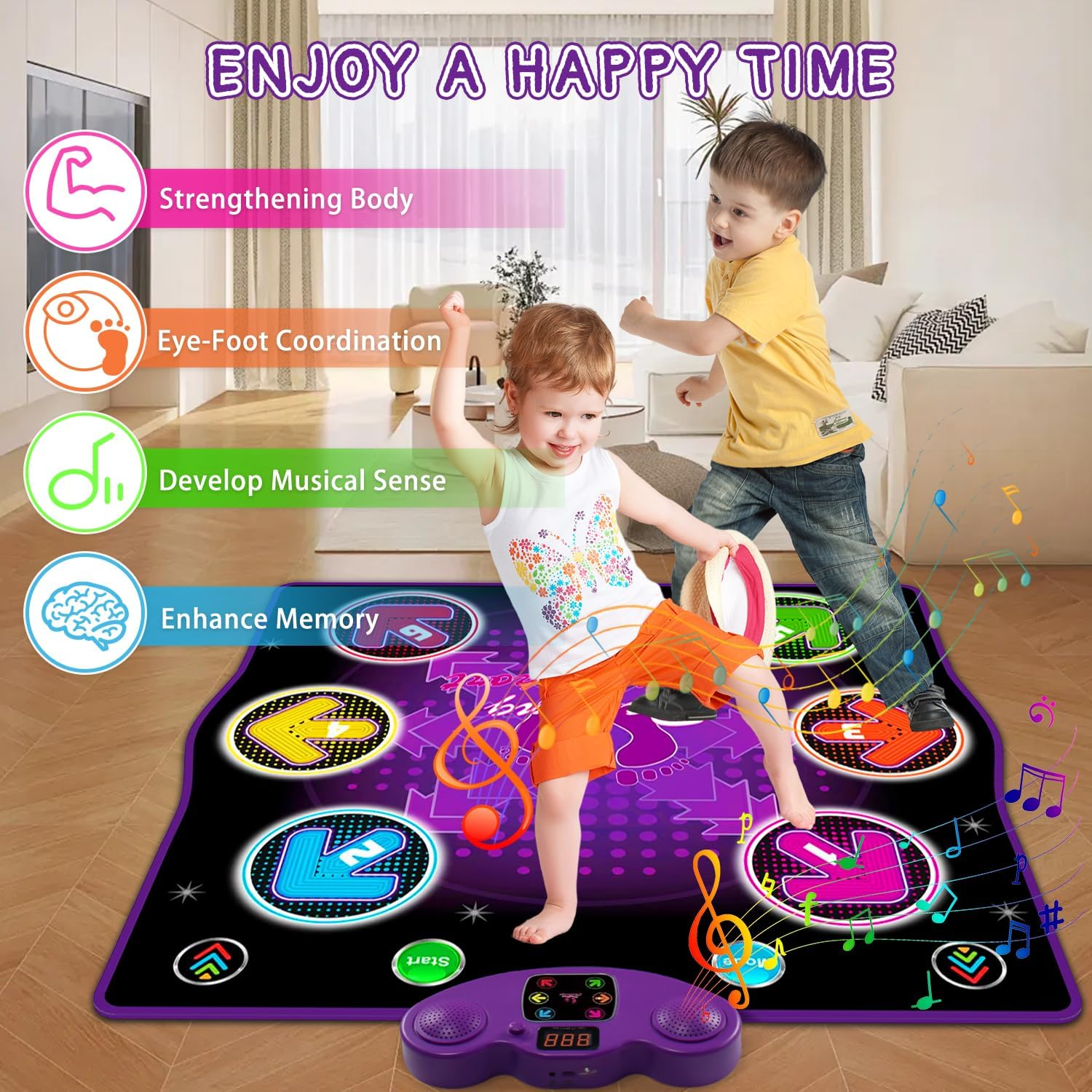 Kids Dance Mat Toy- Wireless Bluetooth Light-Up 6-Key Electronic Dance Pad, 6 Games & Music Modes, Birthday Girls image number 4