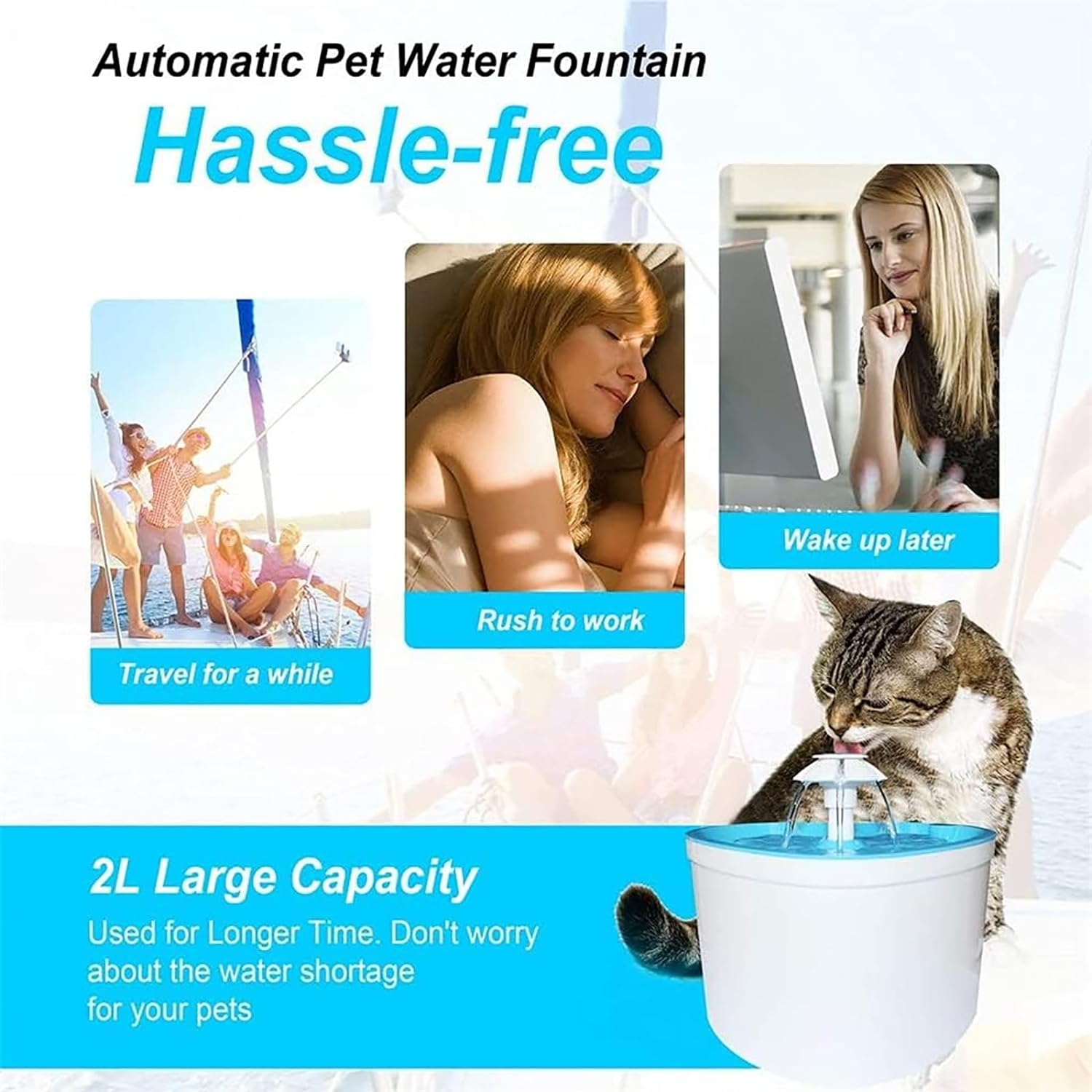 Cat Water Fountain, Ultra Silent Cat Fountain 2.4 L, with LED Light, Activated Carbon Filter, Pet Water Fountain for Cats and Dogs(Blue) (Cwf-X-Blue) image number 5