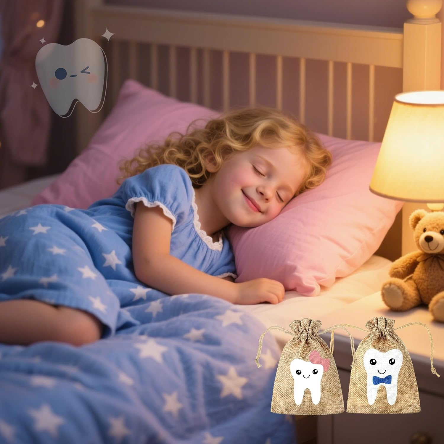 ONBPIY Tooth Fairy Box 2 Pack Tooth Fairy Keepsake Storage Bag for Kids Baby Keepsake Box for Girls and Boys 9.5 X 13.5 Cm image number 4