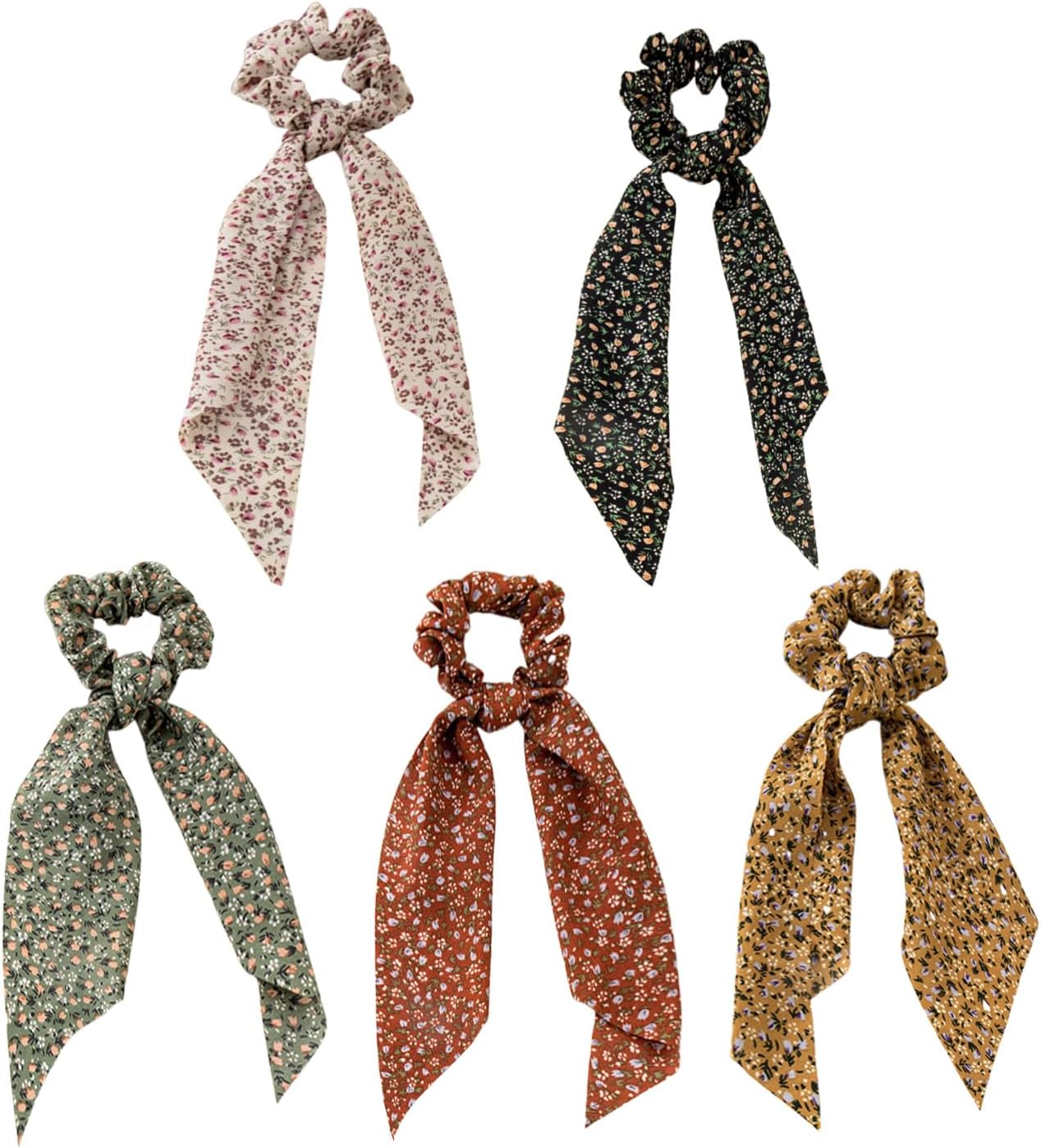 Pack of 5 Bow Streams Hair Ring, Floral Printed Hair Ring, Simple and Eleer Headpiece, Women'S Hair Accessories image number 1