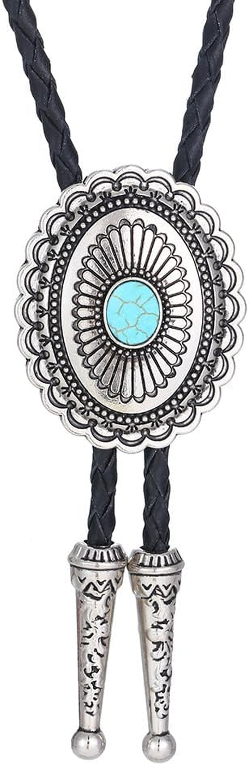 Gelconnie Bolo Tie for Men Women Leather Rope Wedding Necklace Western Cowboy Bolo Tie Western Leather Necktie image number 4