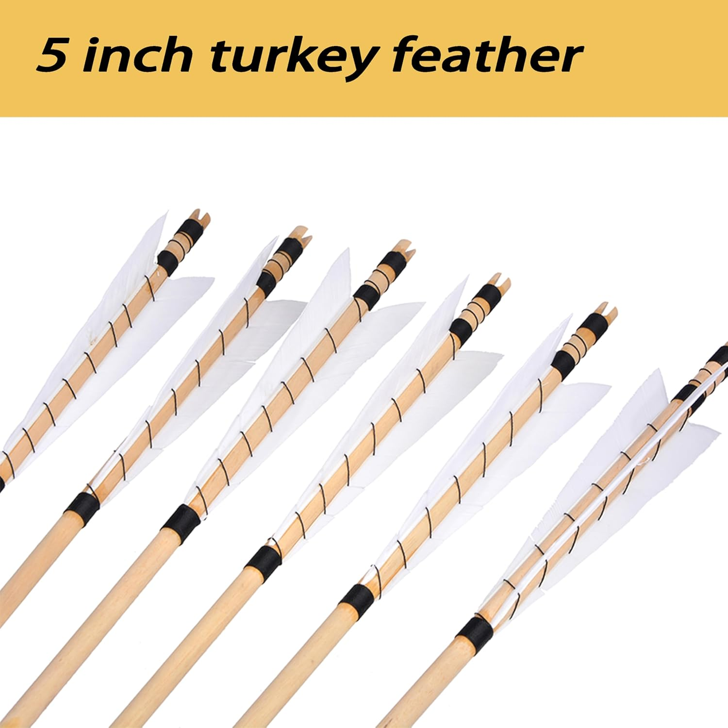 32 Inch Wooden Arrow English Longbow Arrow Target Pracrice Arrow Shaft with 5" Turkey Feather Fletching and Field Point for Recurve Bow Longbow Traditaonal Bow image number 5