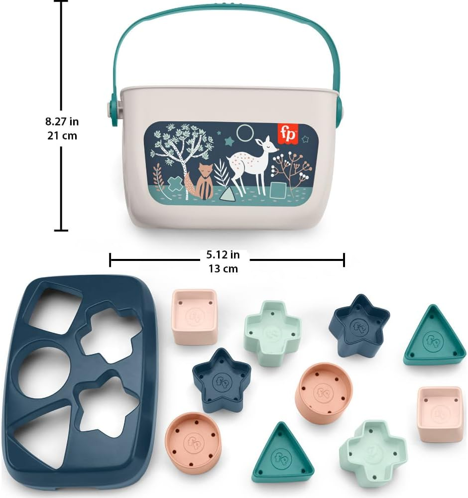 Fisher-Price Stacking Toy Baby&rsquo;S First Blocks Set of 10 Shapes for Sorting Play for Infants Ages 6+ Months, Navy Fawn, HJP20 image number 2