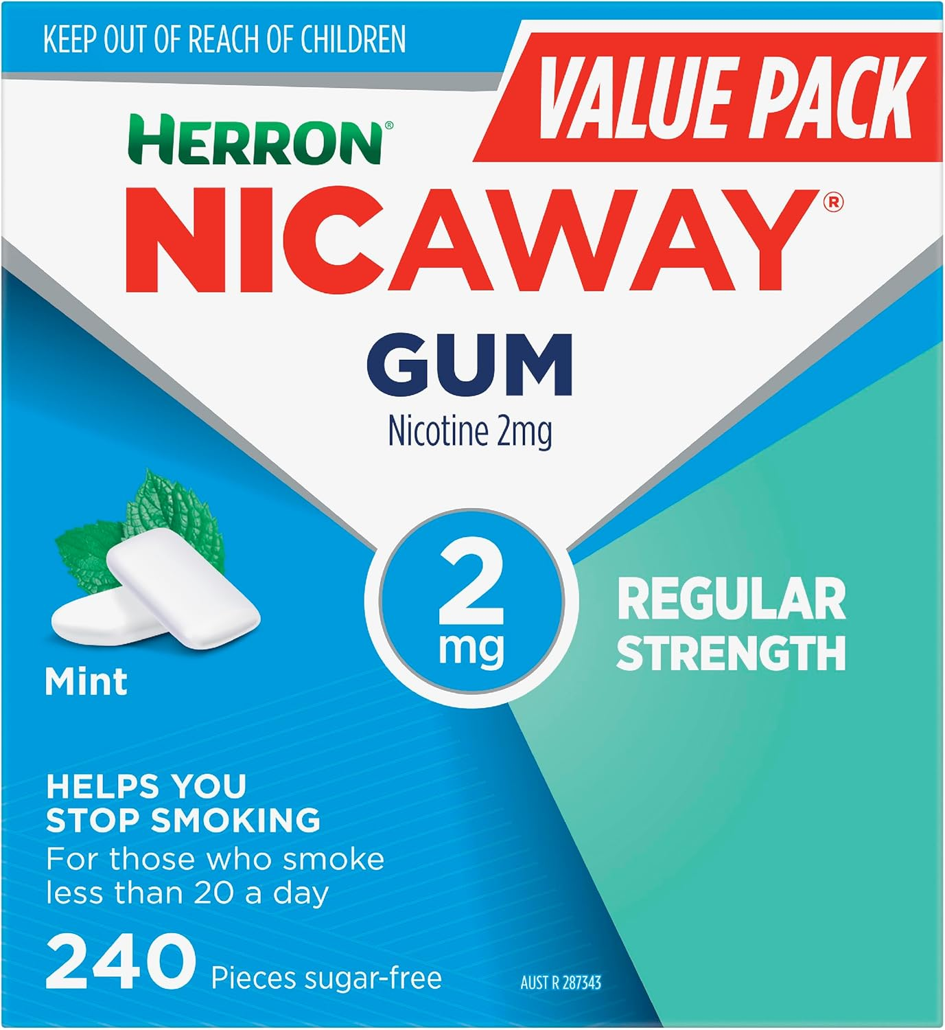 Nicaway 2Mg Stop Smoking Mint Gum (Pack of 240)
