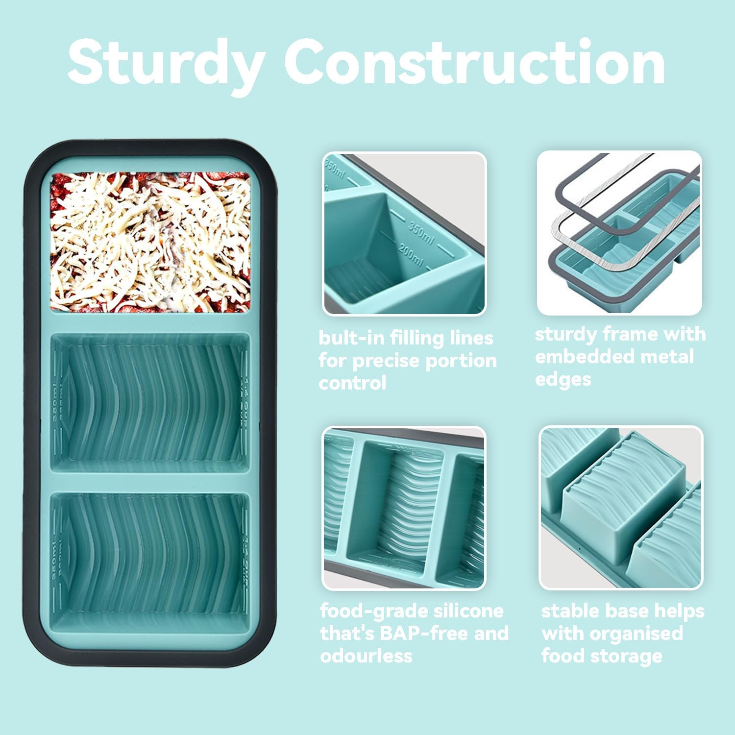 3 PACK Silicone Freezer Tray with Lids, Baby Food Freezer Containers, Oven Safe Dishwasher Safe, Multi-Size Freezer Moulds Ideal for Portioned Meal Prep Soup Leftovers Ice Cubes Baking (Blue)