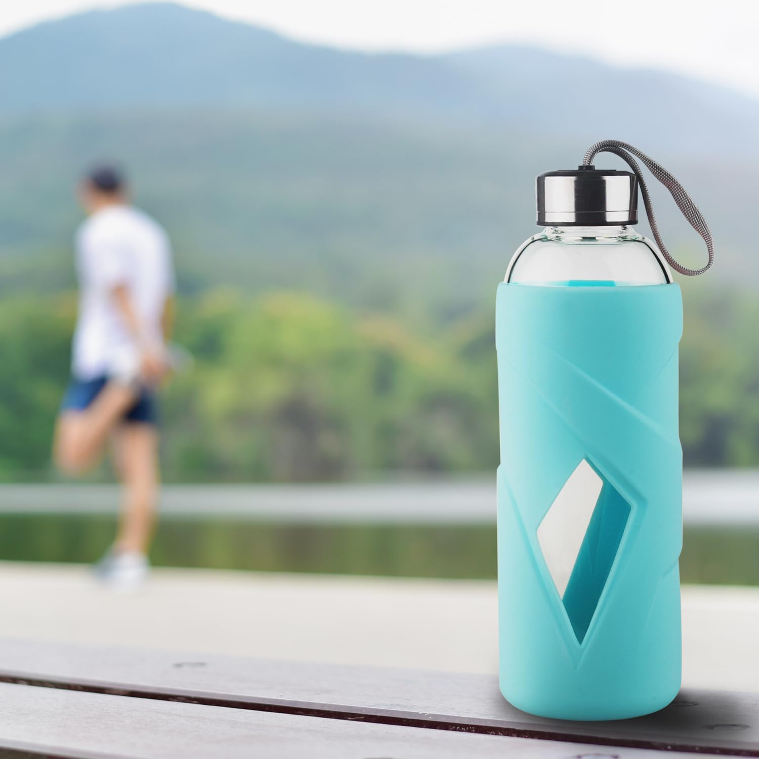 32Oz Borosilicate Glass Water Bottle BPA Free Reusable Glass Drinking Bottle with Silicone Sleeve and Stainless Steel Lid image number 2