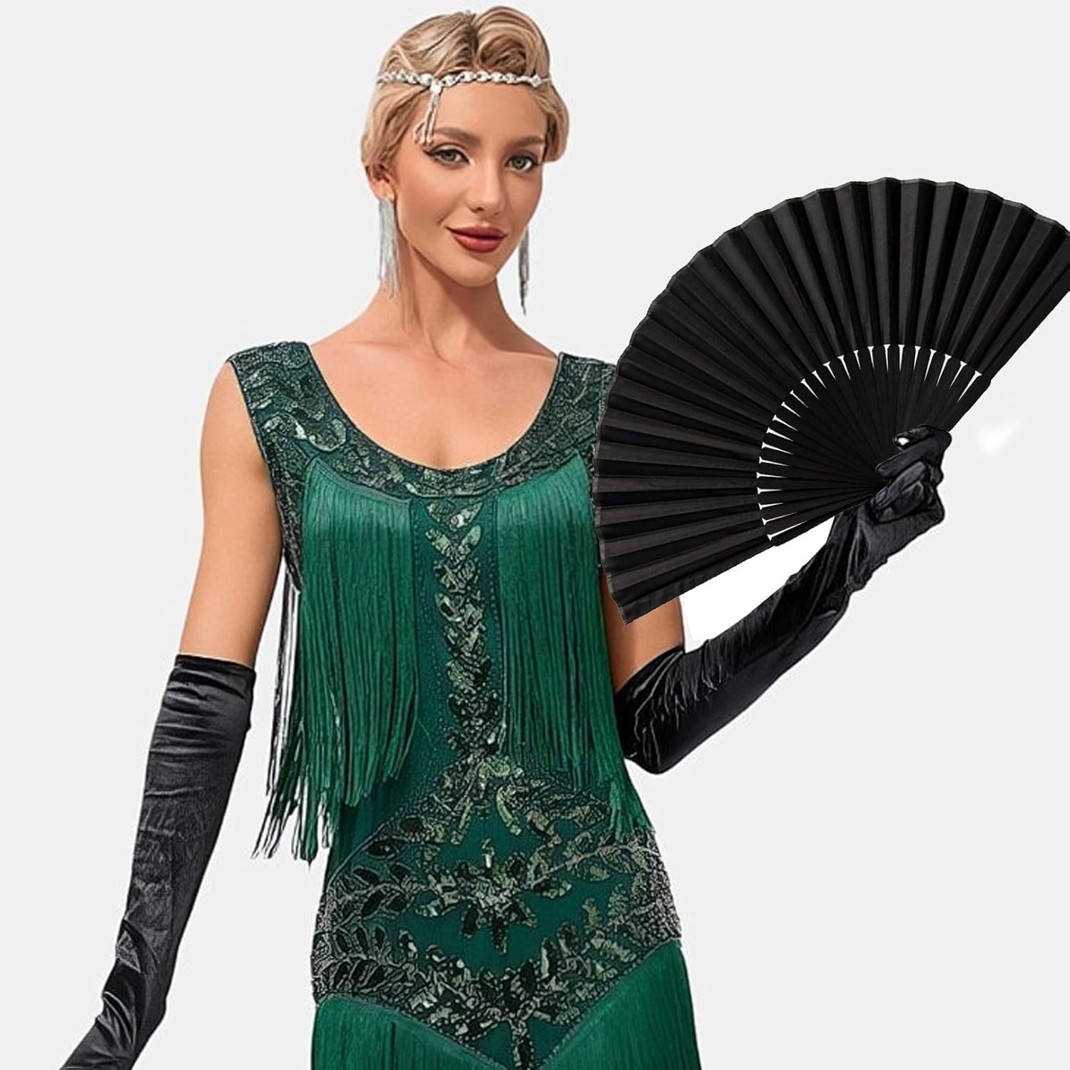 2 Pcs Hand Fan Folding,Chinese Bamboo+Silk Fabric Handheld Fan,Black Vintage Folding Hand Fan for Women/Men,For Dancing Performance,Cosplay,Wedding,Festival Party,Home Decorations, Birthday Gifts image number 1