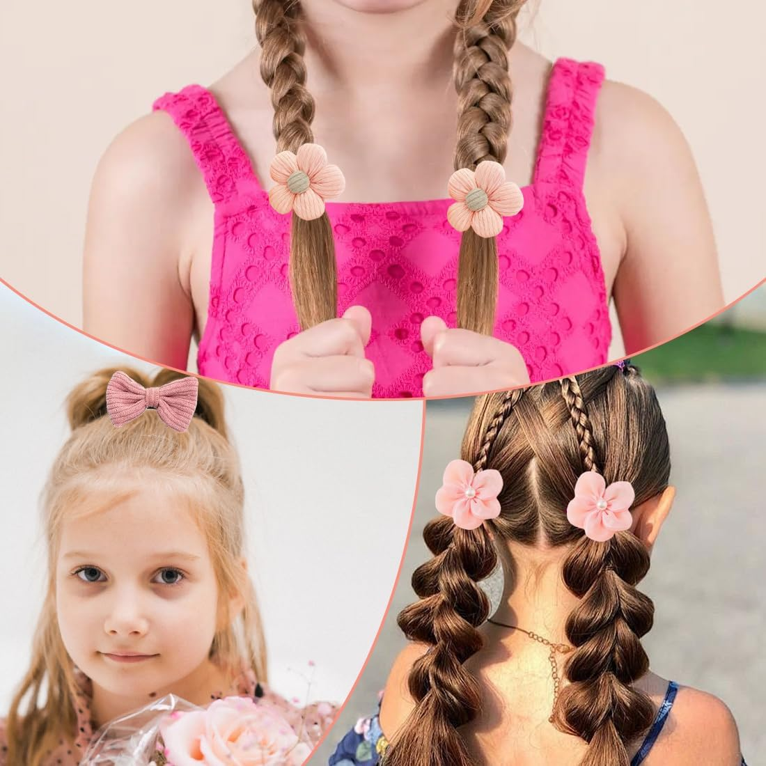 ZORVYN Pack of 10 Cute Hair Bobbles with Bow, Elastic Hair Bands, Cute Flower Hair Scrunchies for Baby Girls, Girls, Toddler Accessories (Pink) image number 1