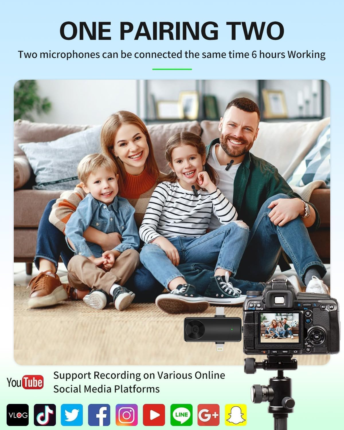 Ominoral Mini Microphone for Iphone Android Camera Ipad USB-C, 4 in 1 Professional Wireless Lavalier Lapel Microphone for Recording, Live Stream, Youtube, Facebook, Tiktok, Vlog (2 Pcs) image number 2