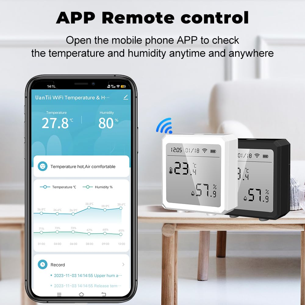 Wifi Temperature Humidity Sensor Tuya Smart Indoor Thermometer Hygrometer Detector,Works with Smart Life App,App and Voice Control (White) image number 4