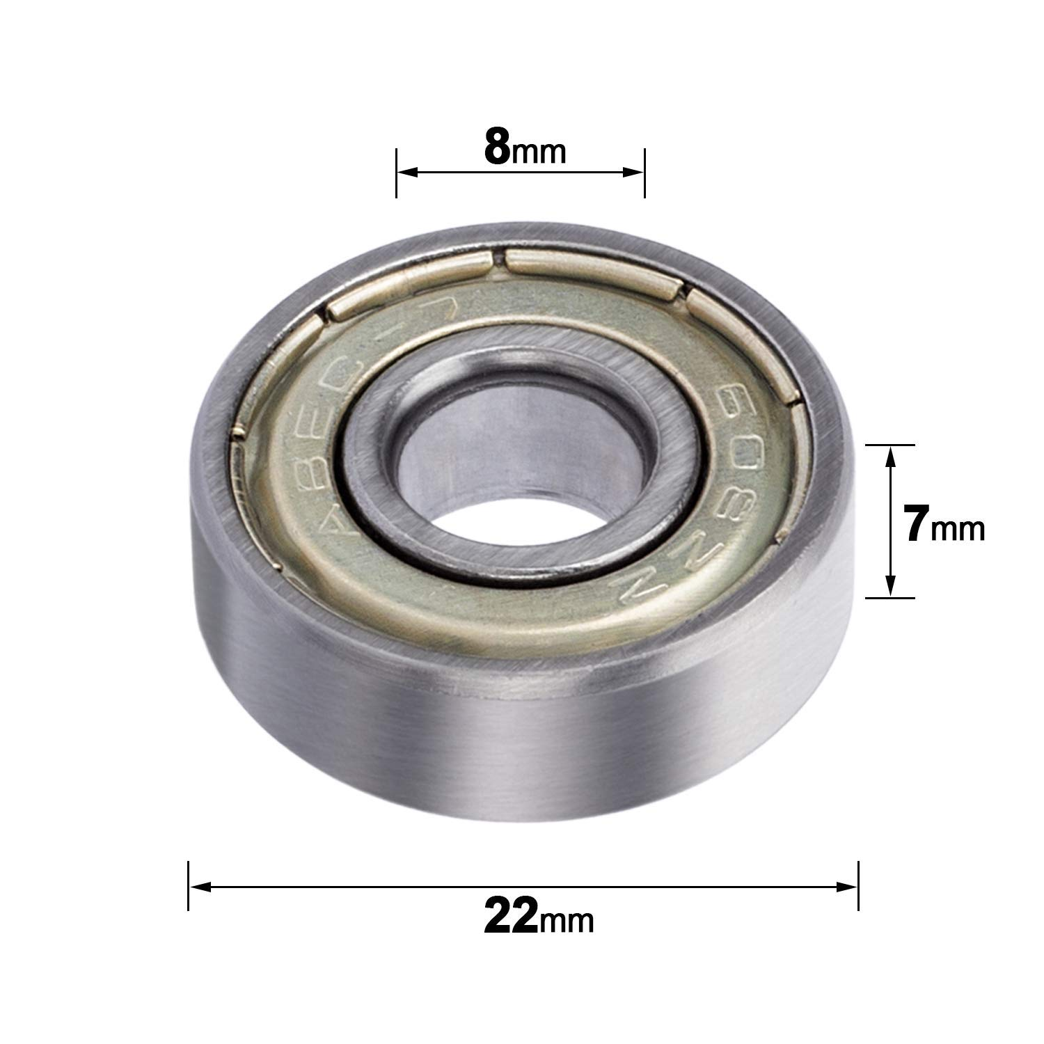 Lehom 608 ZZ Ball Bearings, 10 Pack 608ZZ Metal Double Shielded Miniature Deep Groove Skateboard Ball Bearings (8Mm X 22Mm X 7Mm), Torque, Band, Teeth, Steel image number 3