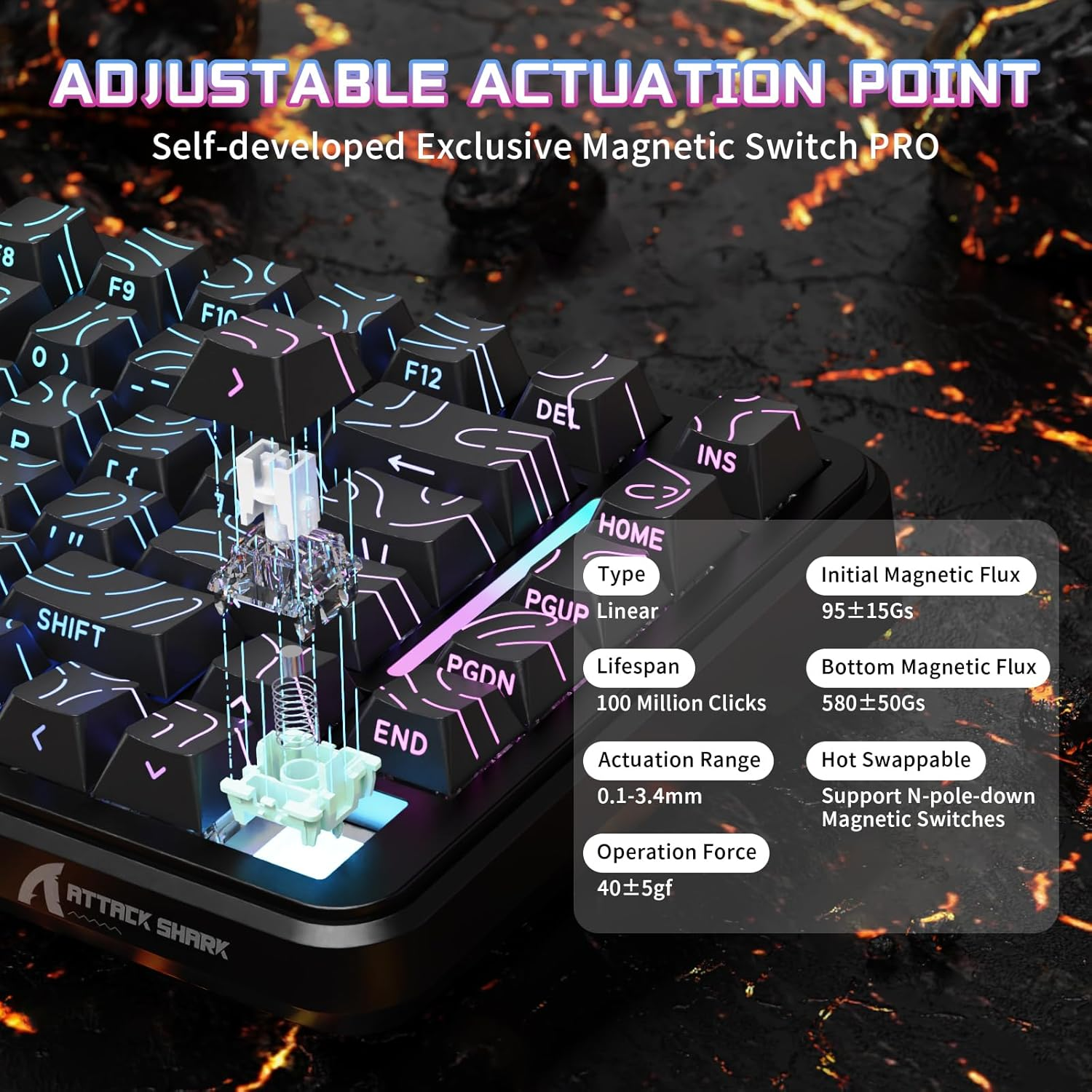 Attack Shark X82PRO HE 75% Wireless Rapid Trigger Gaming Keyboard, Hall Effect Magnetic Switch Keyboard with 0.01Mm RT Adjustable Actuation, 8Khz Polling Rate, Hot-Swap, RGB, for PC Gamer (Black) image number 4