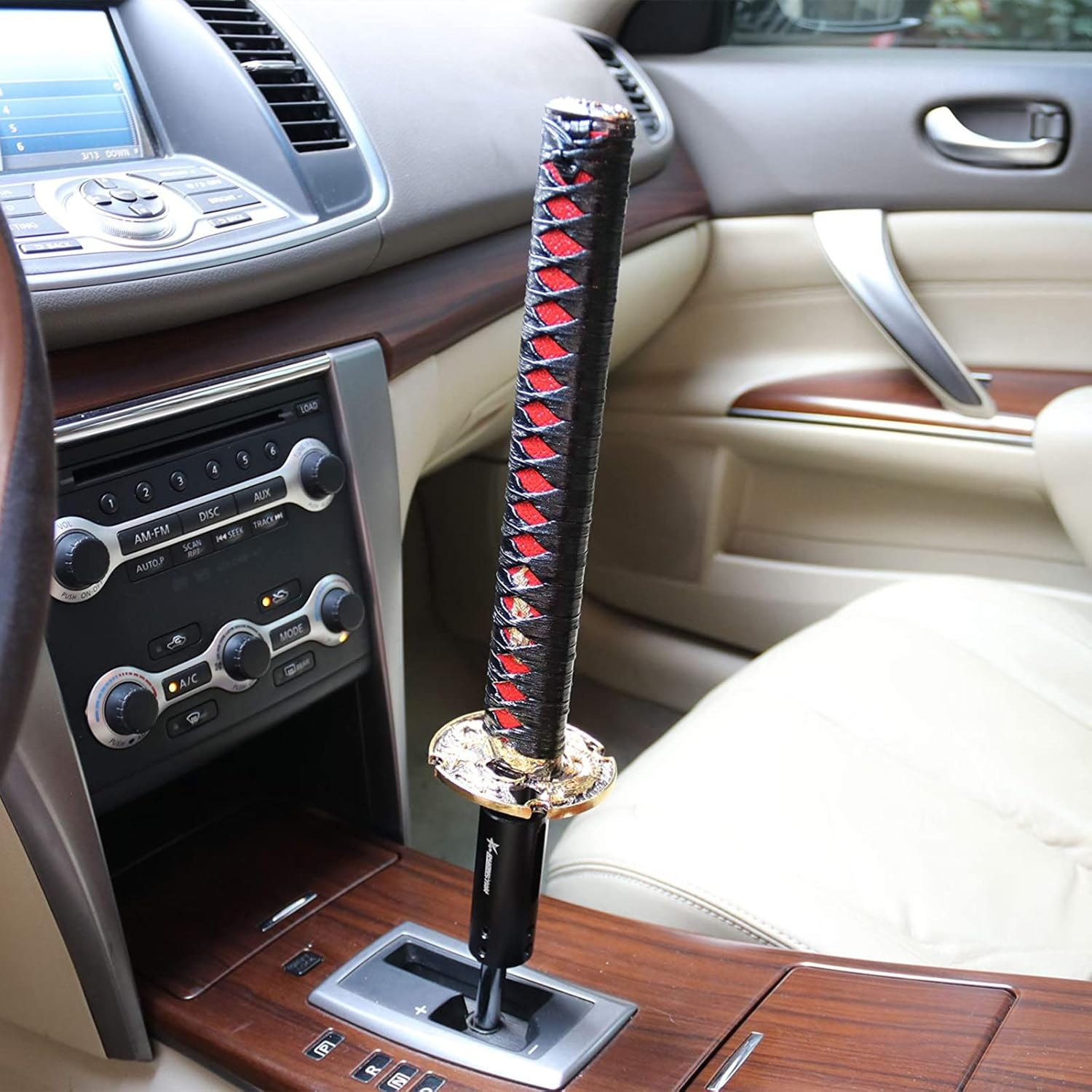 RYANSTAR Samurai Sword Automatic Shift Knob Universal for Lock/Button Automatic Transmission，Cool Katana Gear Shifter Metal Weighted Red&Black image number 3
