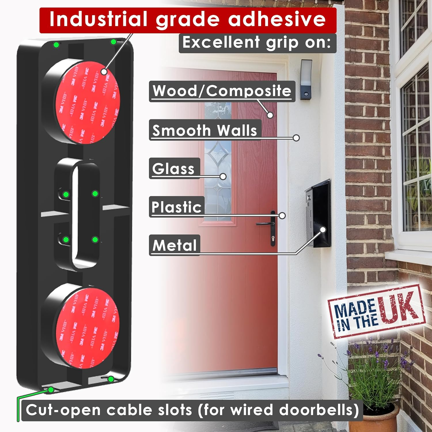 Slim Universal Self-Adhesive Bracket Compatible with Video Doorbell Aosu, Arlo, Blink, Eufy, Nest, Netamo, Reolink, Tapo, Wyze Video Doorbell Battery/Cable WLAN No Drilling, Easy Installation image number 6