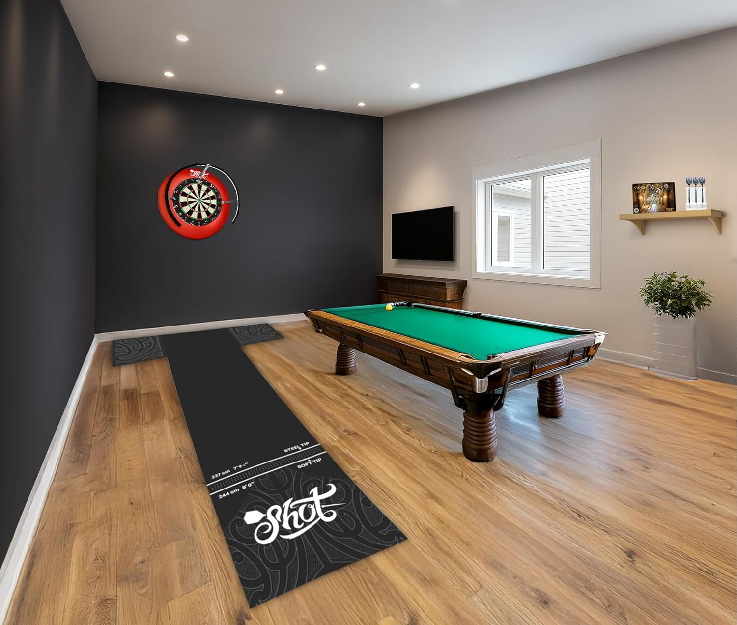 Shot! Darts Professional T Dart Mat-Dart Points and Flooring Protector-Heavy Duty Pro Darts Mat-(9Ft 8" X 2Ft 0") image number 6