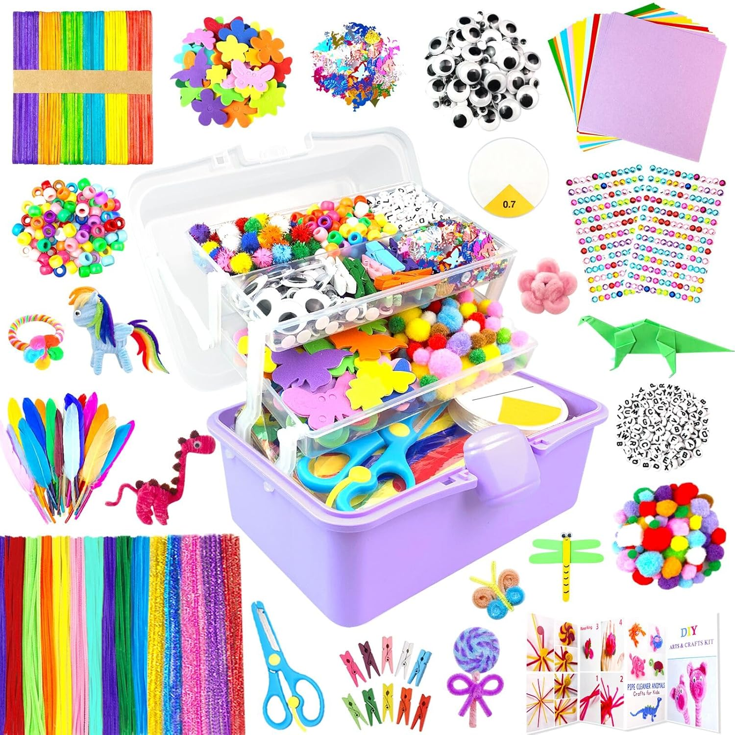 ZEIZHUBN 3000 Pieces Craft Set Children, DIY Craft Case Children with Pipe Cleaner, Googly Eyes, Creative Scrapbooking Craft Box, Craft Supplies for Girls Boys 4-8, 8-12 Years Gift