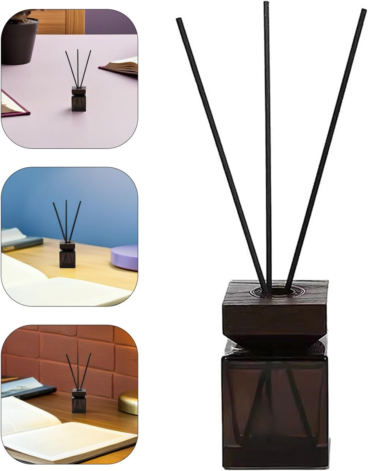 Rattan Aroma Diffuser Bottle Set 100Ml Glass Container with White Wax Wood Lid and Reed Sticks Fire-Free Aromatherapy for Home Fragrance Decoration image number 4