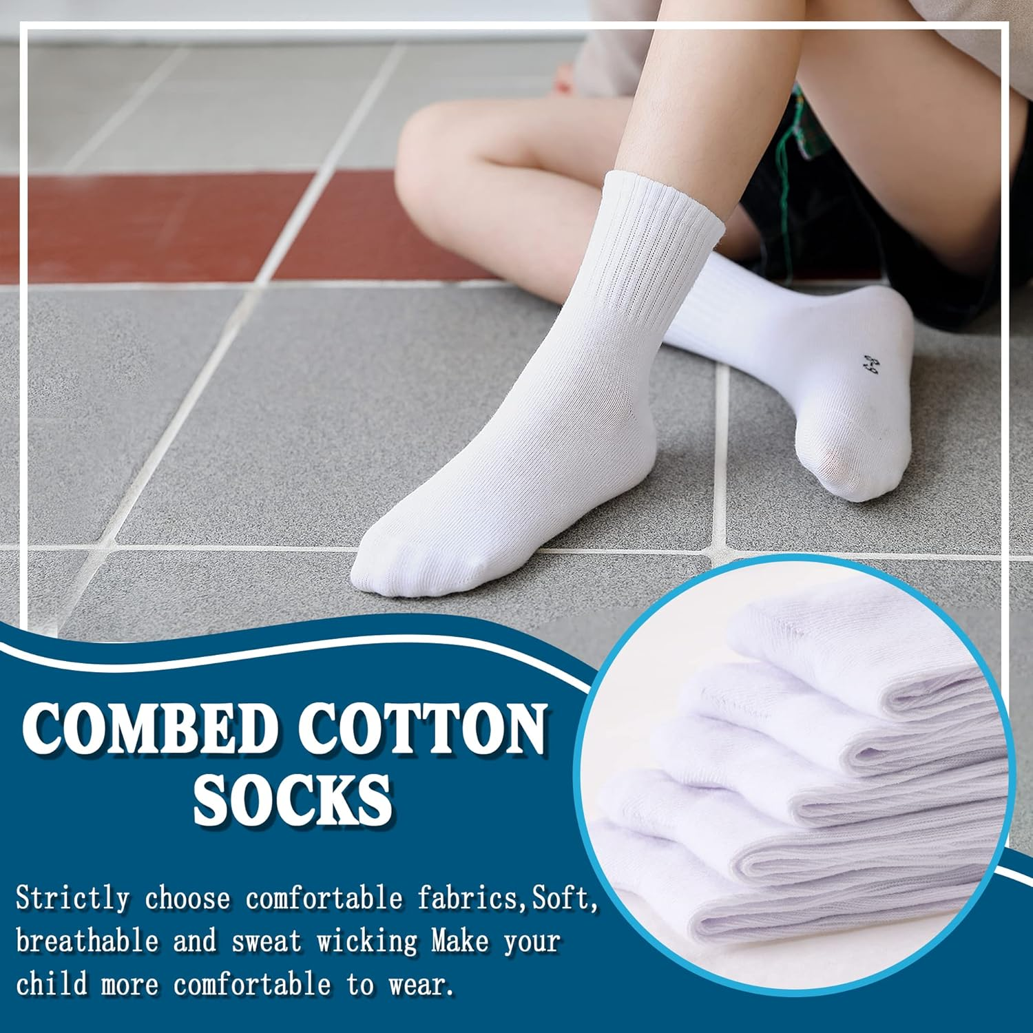 Kids Classics Crew Socks 10 Pairs Child Boy Girls Athletic Cotton Basic School Uniform Breathable Casual Sports Socks image number 5