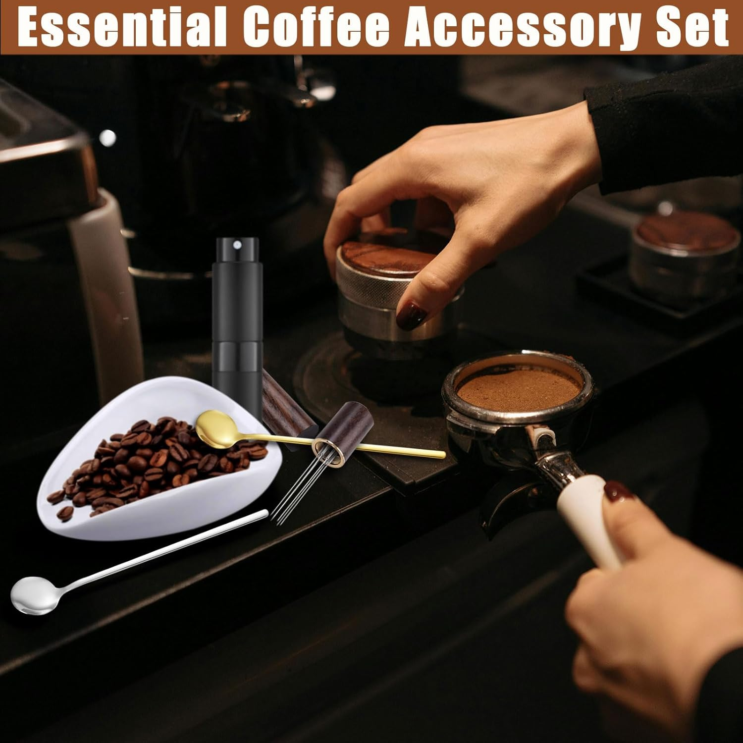 5 Pieces Coffee Bean Dosing Cups and Spray Bottles, Espresso Mixing Tool, Teaspoon, Ceramic Dosing Bowl, Coffee Accessories for Teahouse, Hotel, Dining Room and Espresso Lovers image number 3