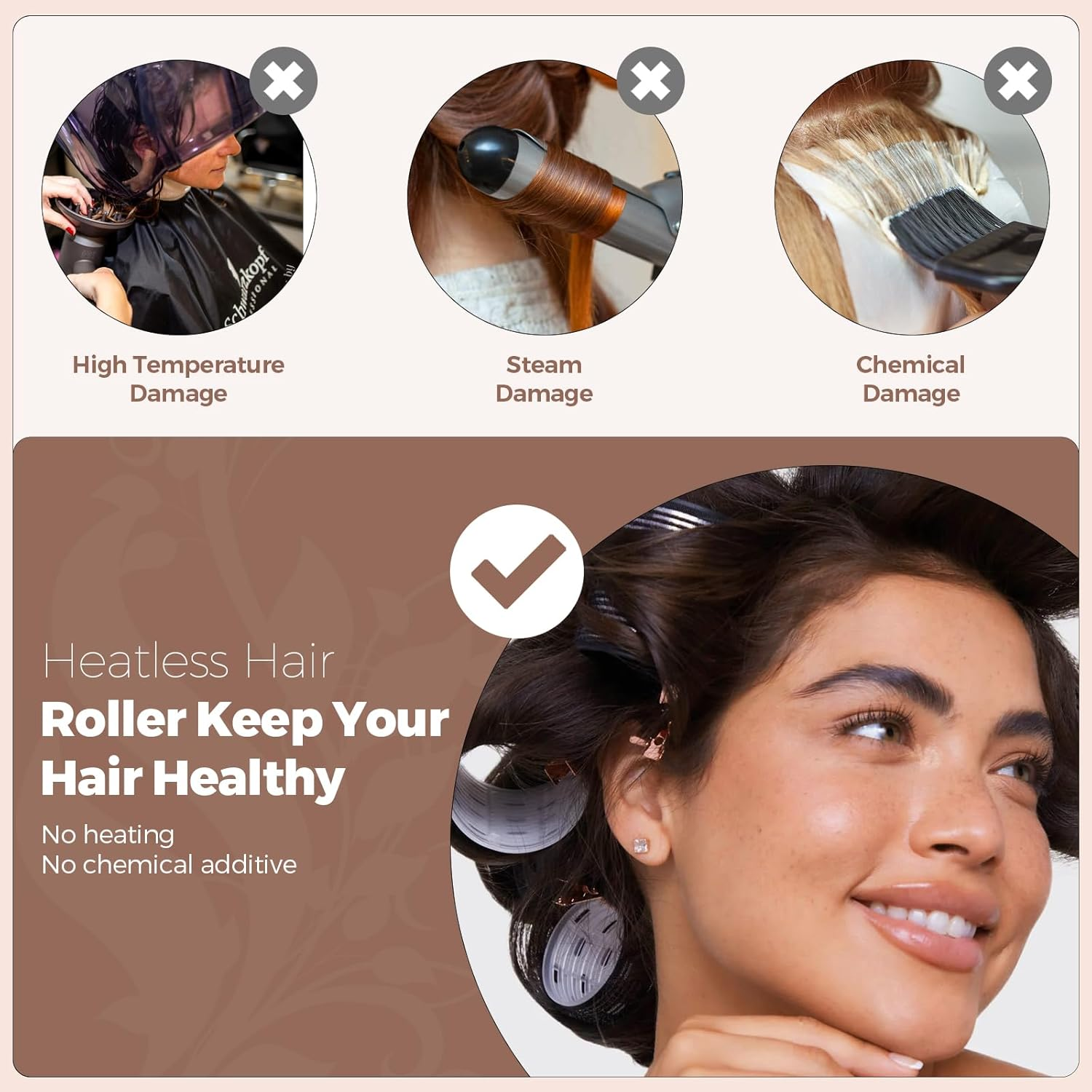 Curler Set, 18 Pieces Curls Self-Adhesive Hair Rollers 3 Sizes 60 Mm 48 Mm 36 Mm with 15 Clips Hold Hair Rollers for Long Medium Hair image number 1