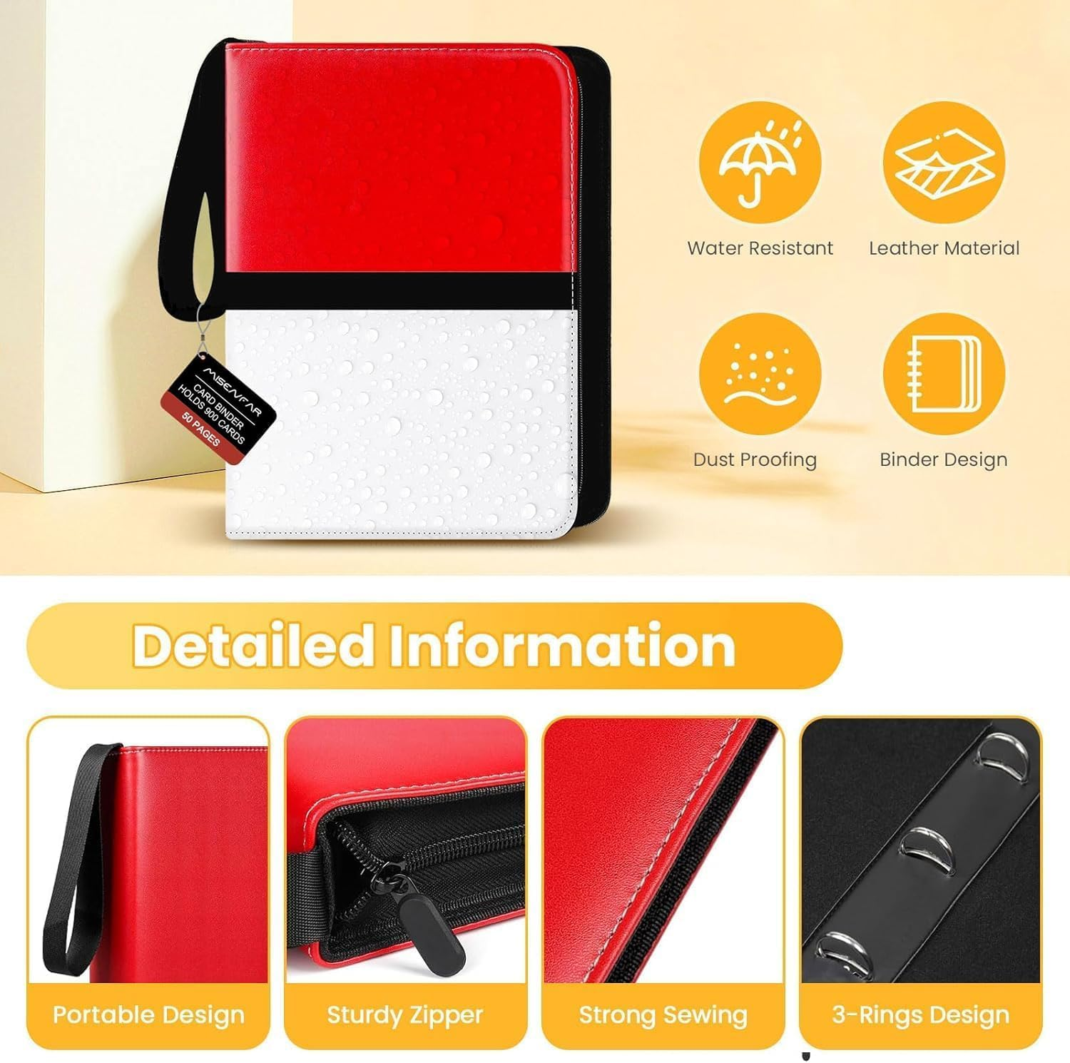 Trading Card Binder, 900 Pockets Card Binder, 9-Poccket Sided Pocket Sports Collectible Trading Card Albums with 50 Removable Sleeves for Basketball Baseball Football Playing TCG Card image number 3