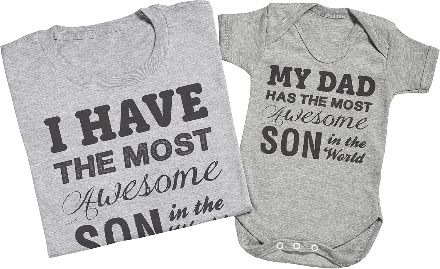 Zarlivia Clothing Most Awesome Son - Matching Father Baby Gift Set - Mens T Shirt & Baby Bodysuit - Grey - Xx-Large & 6-12 Months image number 2