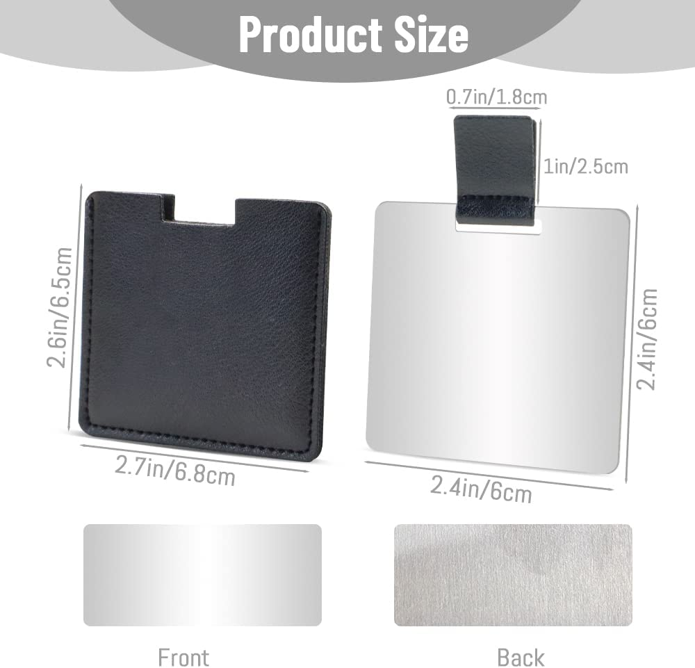 Shatterproof Stainless Steel Compact Mirror for Purses, Unbreakable Mirror Travel with PU Leather Case Cover, Handheld Camping Shaving Mirror for Women & Men, Makeup, Gift (Black)