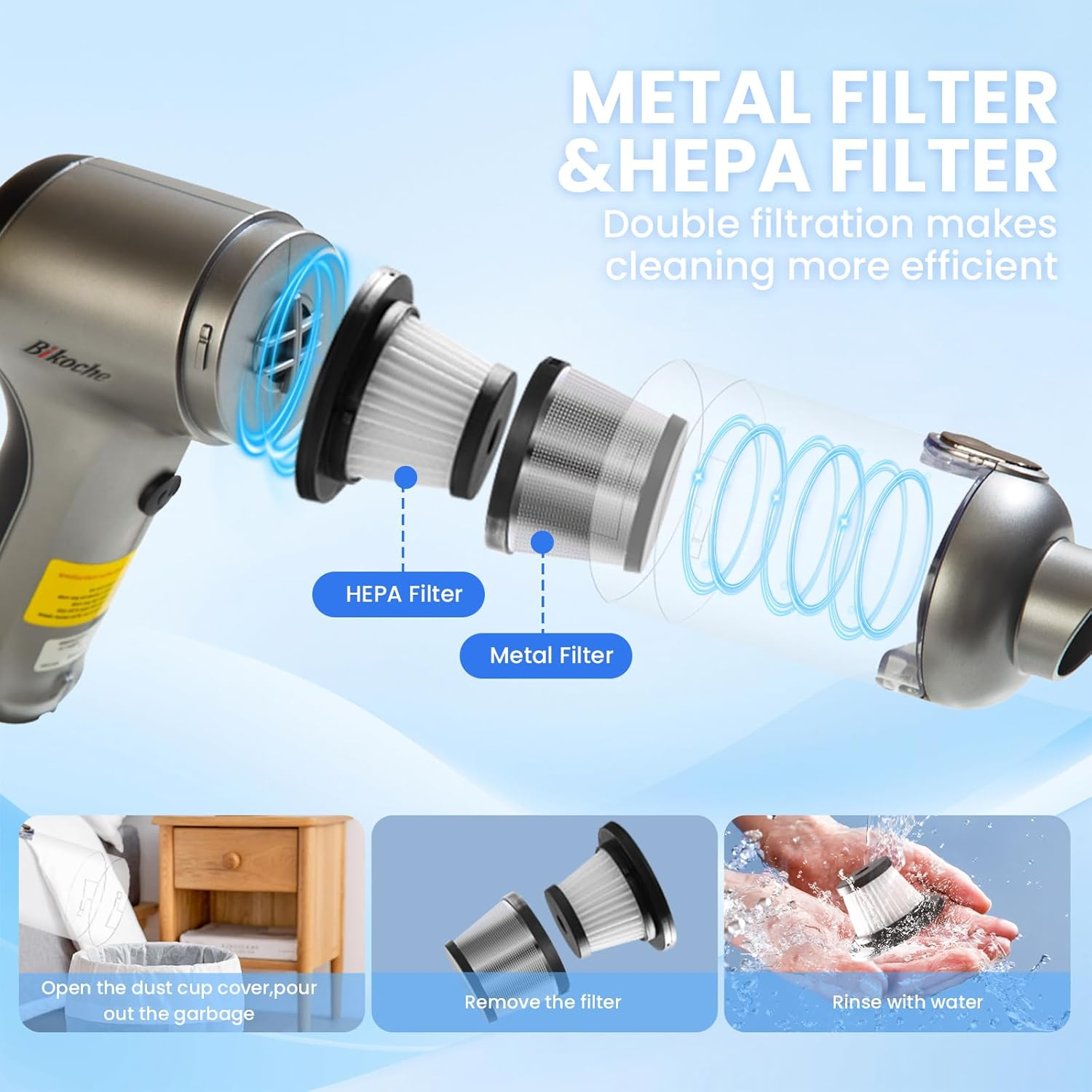 Car Vacuum Cleaner - 3 in 1 Powerful Rechargeable Mini Car Vacuum, Portable Vacuum Blower with Brushless Motor, Cordless Handheld Vacuum for Car, Home, Keyboard Cleaning image number 2