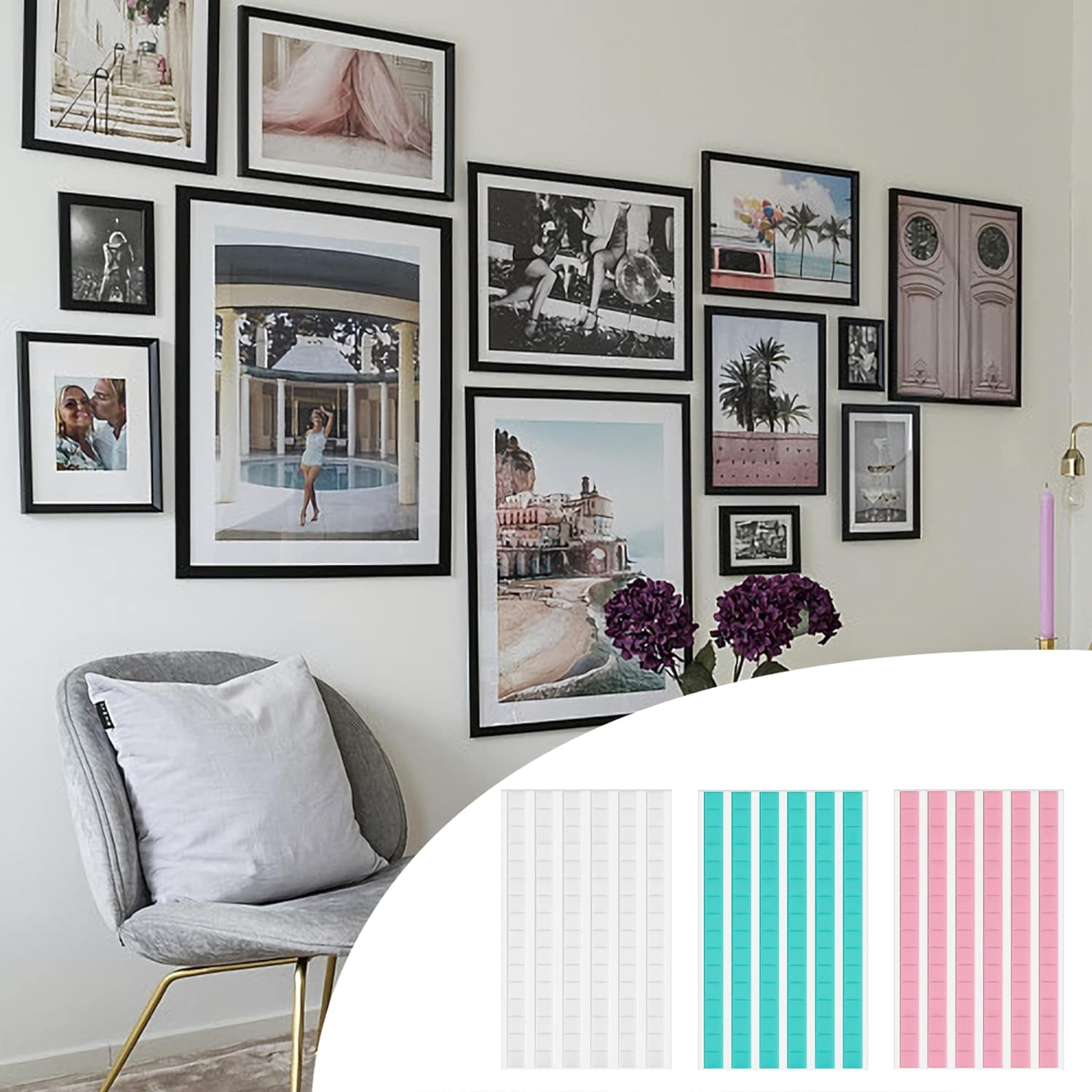 JULBEAR 288 Pcs Sticky Tack, Removable Adhesive Poster Putty, Reusable Wall Safe Mounting Tack for Hanging Pictures and Museum Art Photography (White, Blue, Pink) - 144, White image number 7