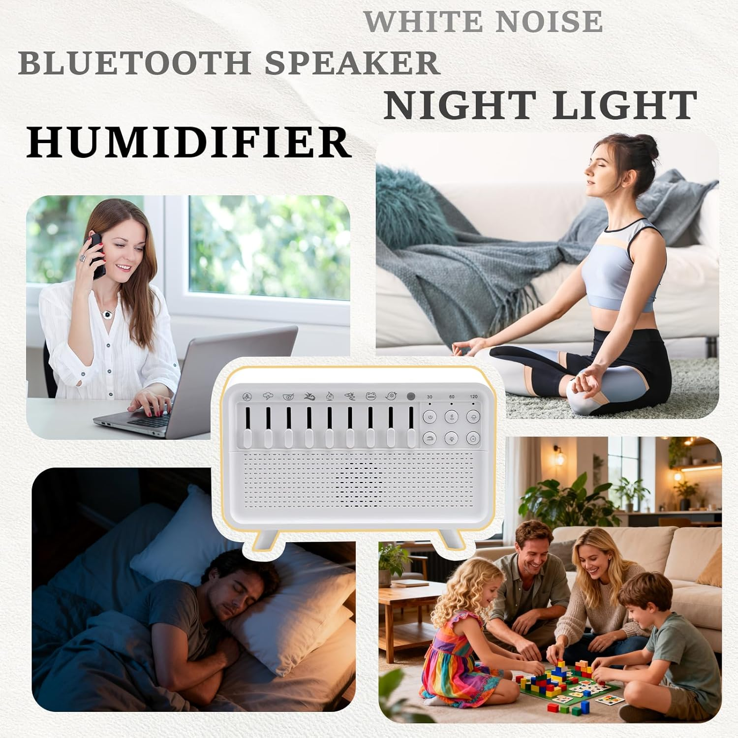 White Noise Humidifier Night Light 4-In-1 White Noise Machine with 8 Ambient Sounds Air Humidifier for Bedroom Powered by USB Essential Oil Diffuser for Sleeping Meditation Work image number 1