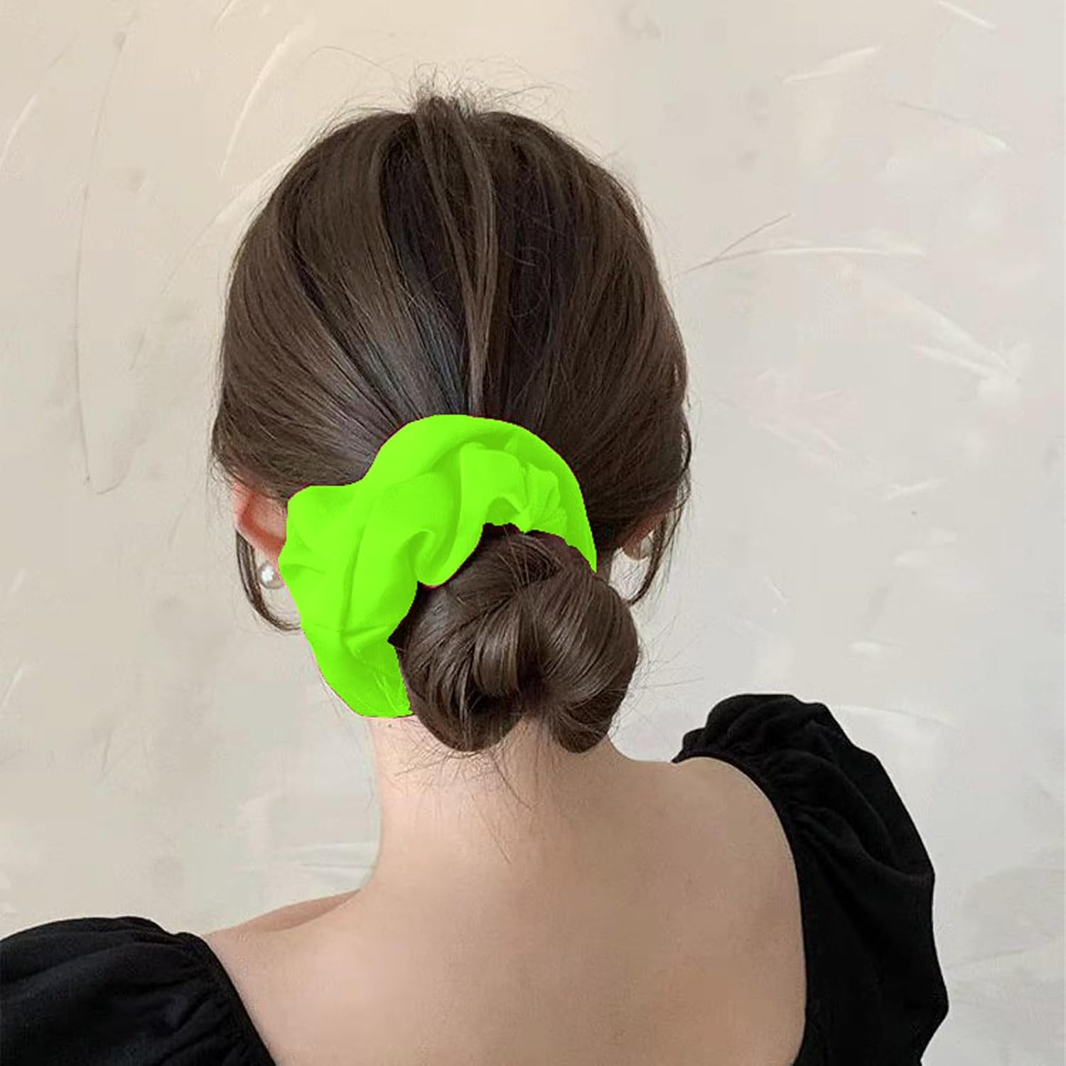 6Pcs Neon Scrunchies for Hair - 80S Retro-Inspired Chiffon & Elastic Ponytail Holders, Hair Ties for Women/Girls - Vibrant Holiday, Halloween & Party Accessories image number 4