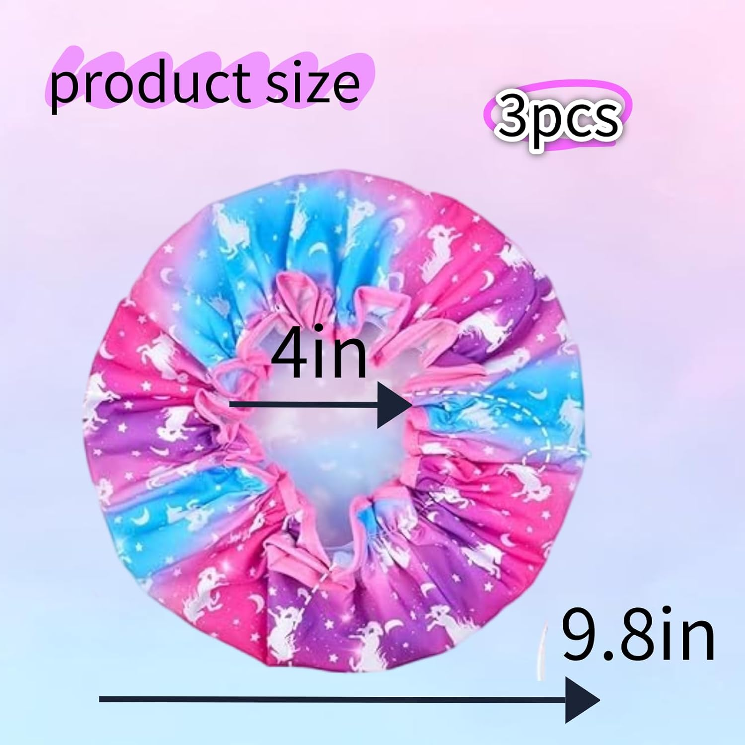 AUDWUD 3 Pcs Childrens Shower Cap，Reusable Waterproof Adjustable ，Cute Rainbow Star Long Hair Head Cap， for Taking Shower，Tie Dye, Hair Cover Hat,Dust-Proof and Oil-Proof，Bright and Vivid Colors image number 2