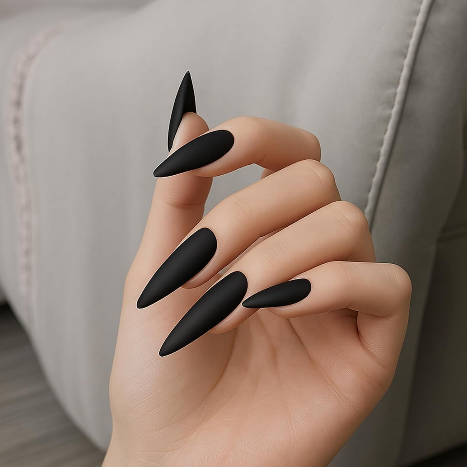 Pack of 100 Press on Nails Black, Almond Shaped False Nails, Medium Length Artificial Nail Tips, Glue on Nails for Women, Stiletto Press Ons image number 3