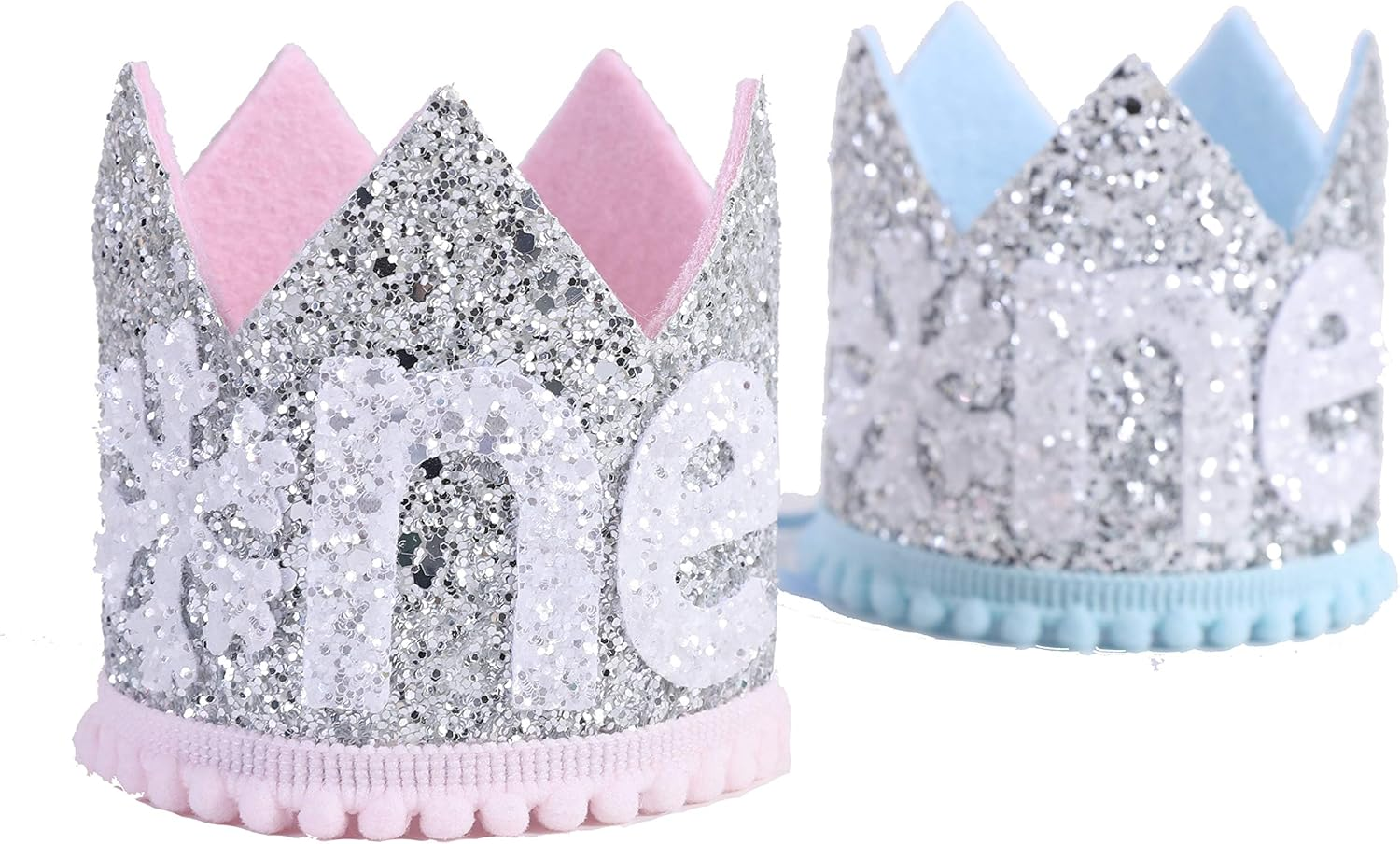 Snowflake Crown 1St Birthday Hat - Prince Charming First Birthday Party Headband， Trim Blue and Silver - Winter Wonderland Party Hat for Boy - Best Photo Booth Props， Backdrop Cake Smash (Blue Silver) - Blue Silver image number 2