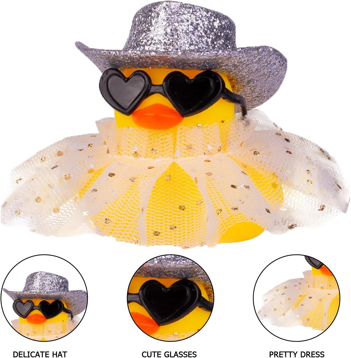 2 Pcs Mini Rubber Ducks with Skirt and Glasses, Cute Car Dashboard Decoration Accessories image number 1